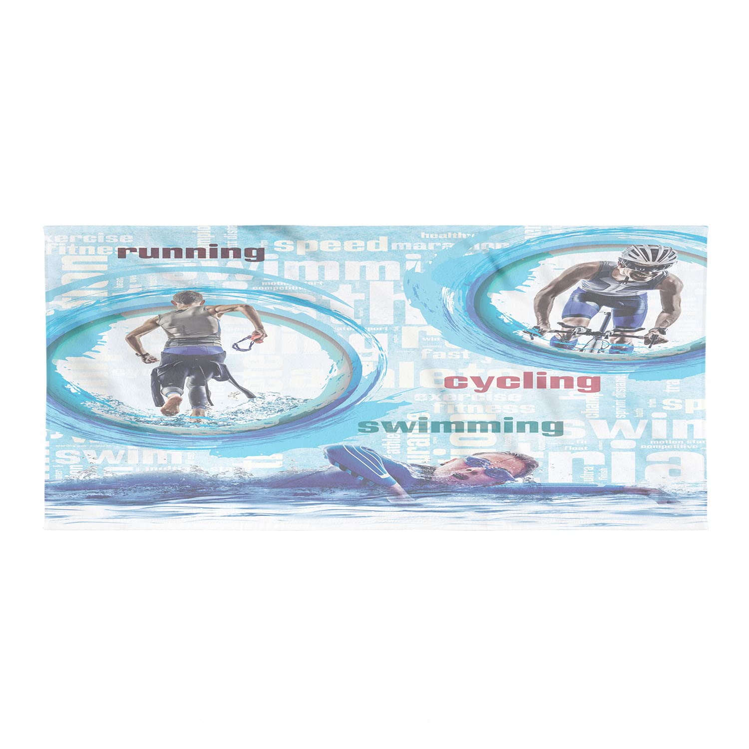 Ambesonne Triathlon Hiking Towel - Quick Dry Soft Lightweight Microfiber for Running, Cycling, Swimming | Olympics Sports Themed Design in Sky Blue & Multicolor | Perfect for Camping, Backpacking, Gym & Outdoor Activities