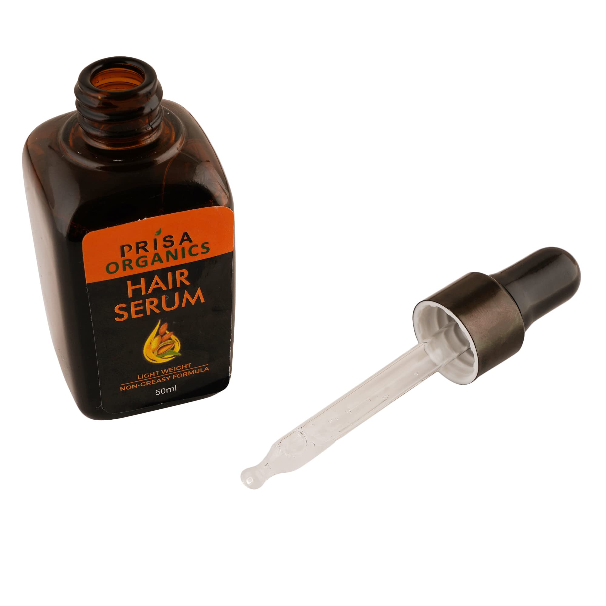 Prisa Organics Hair Serum with Olive Oil & Almond Oil - Silky Smooth Hair Treatment | Frizz Control, Hydration & Straightening | 50ml | Perfect for Daily Styling & Heat Protection
