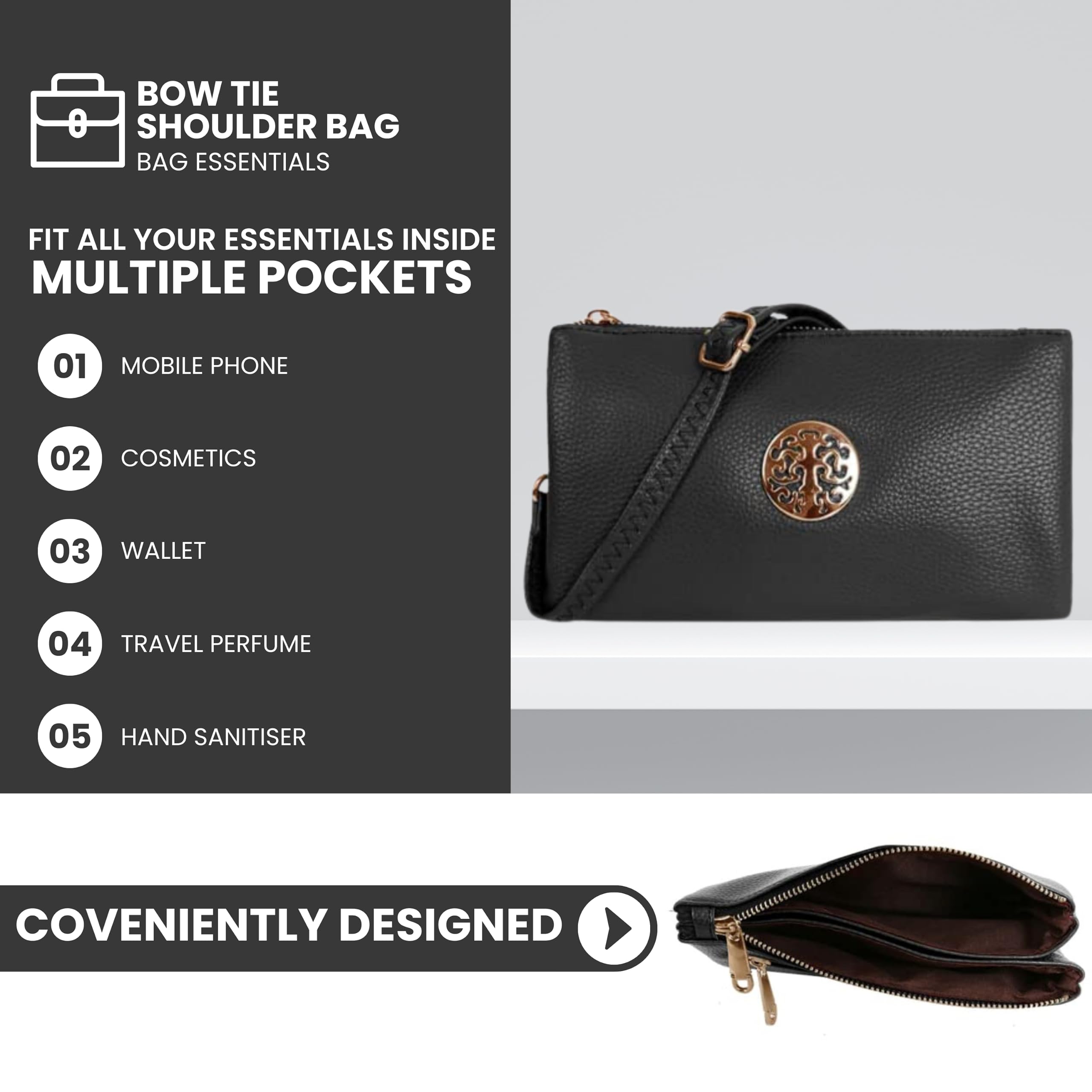 Kukubird Women's Small Clutch Bag - Crossbody Shoulder Bag with Adjustable Long Strap & Wristlet - Perfect for Evening Parties, Date Nights and Travel Accessories