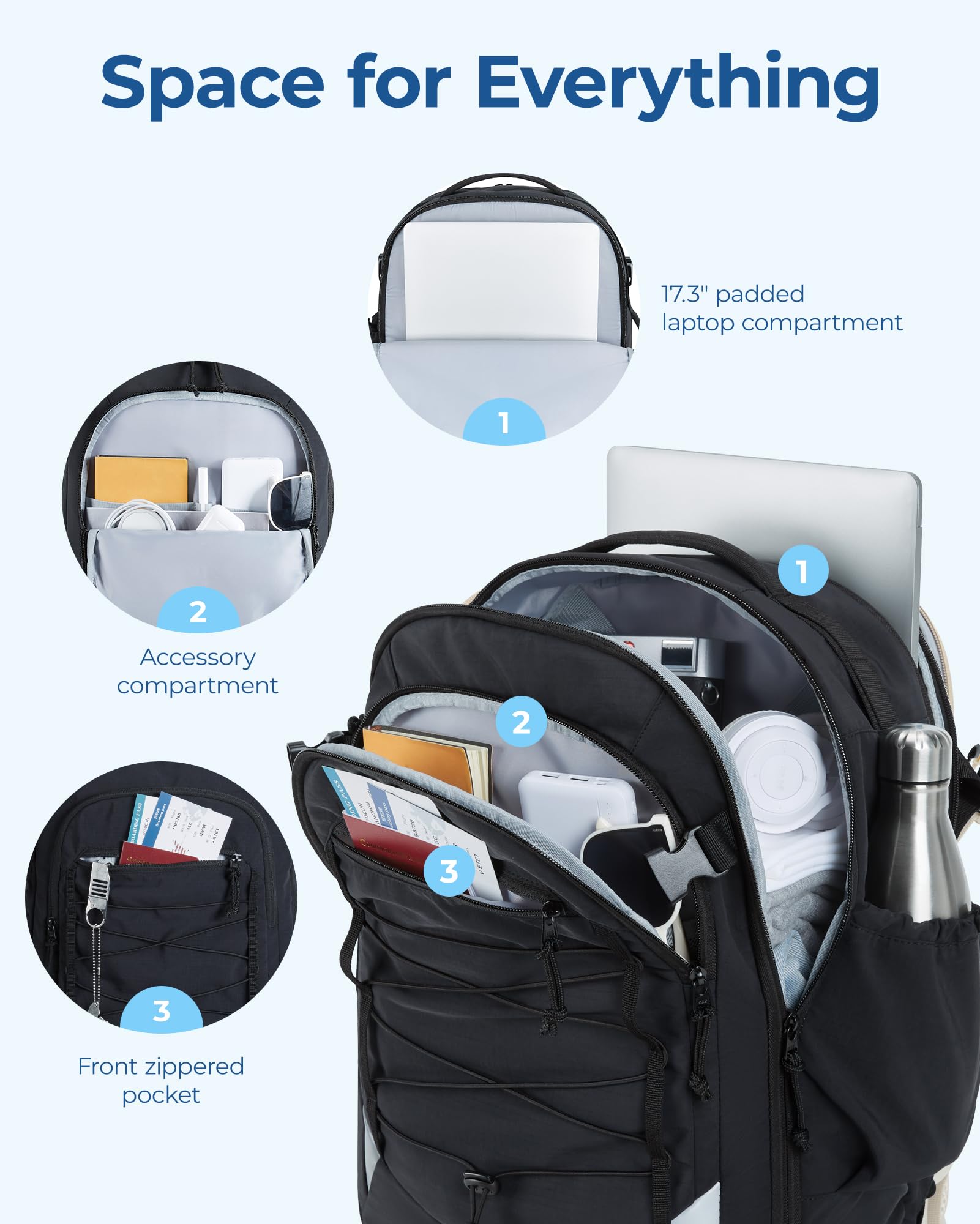 BAGSMART 17.3 Inch Large Travel Backpack - Flight Approved Carry On Backpack with Shoe Compartment, 30L Water Resistant Daypack for Men & Women (Grey) - Perfect for Air Travel, Business Trips & Weekend Getaways