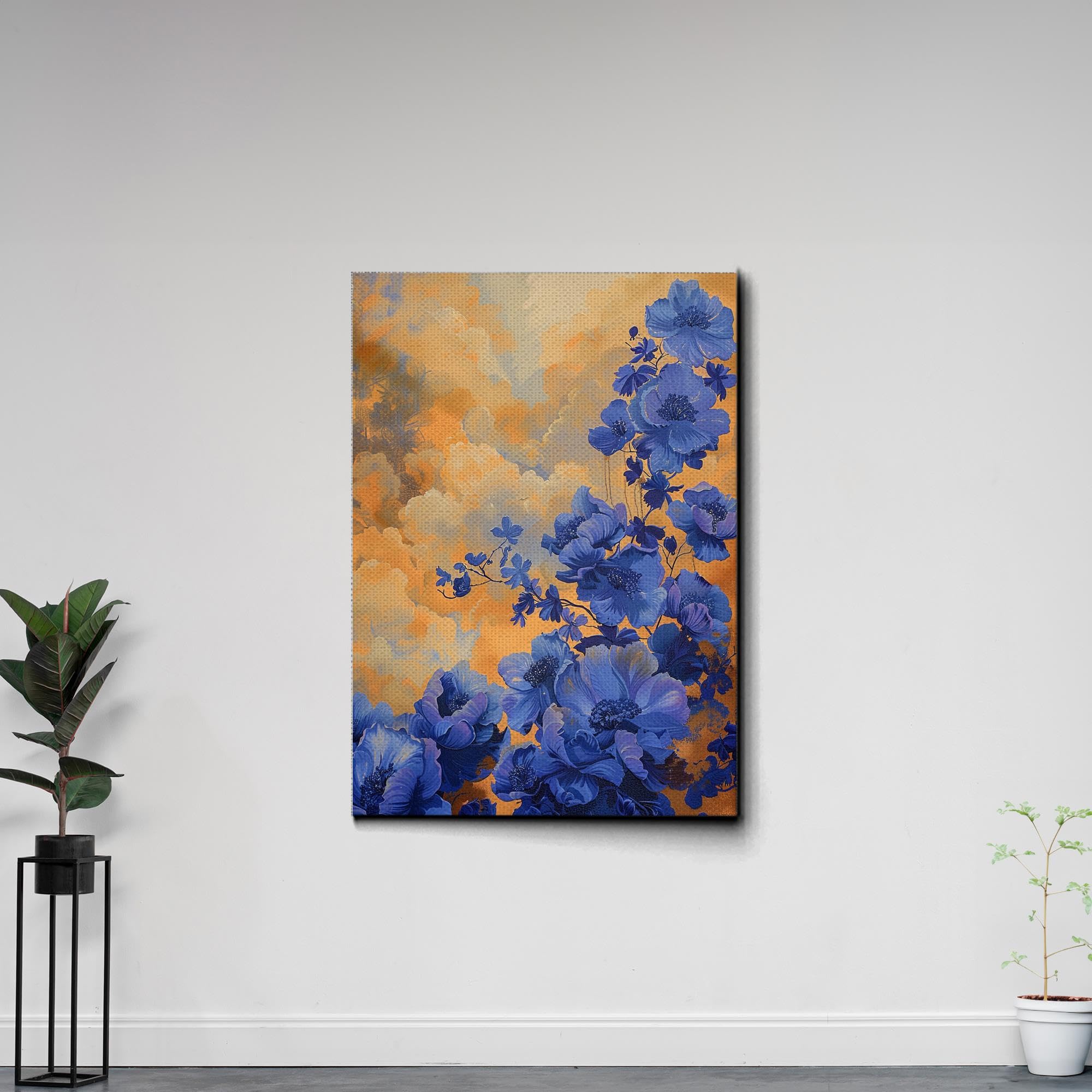 Abstract Purple Orchid Flower Canvas Art - Floral Wall Decor with Mountain Sunset Glow - Premium Canvas Prints for Living Room, Bedroom & Office Decor