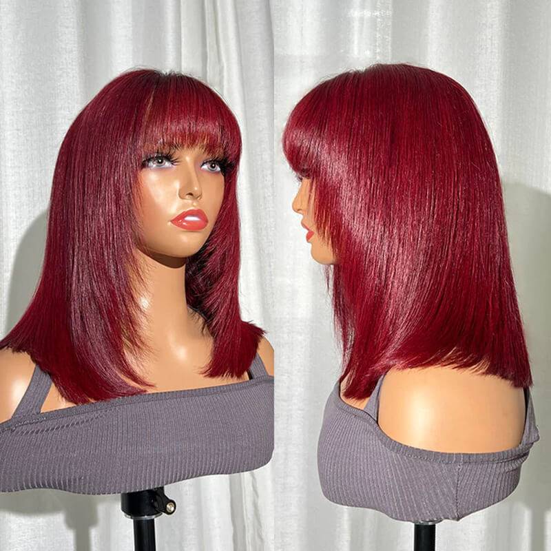 Eullair Short Bob Wig with Layered Cut Bangs - Glueless Straight Human Hair Lace Closure Wig (4x4 & 5x5) - Perfect for Cosplay, Daily Wear & Fashion Styling