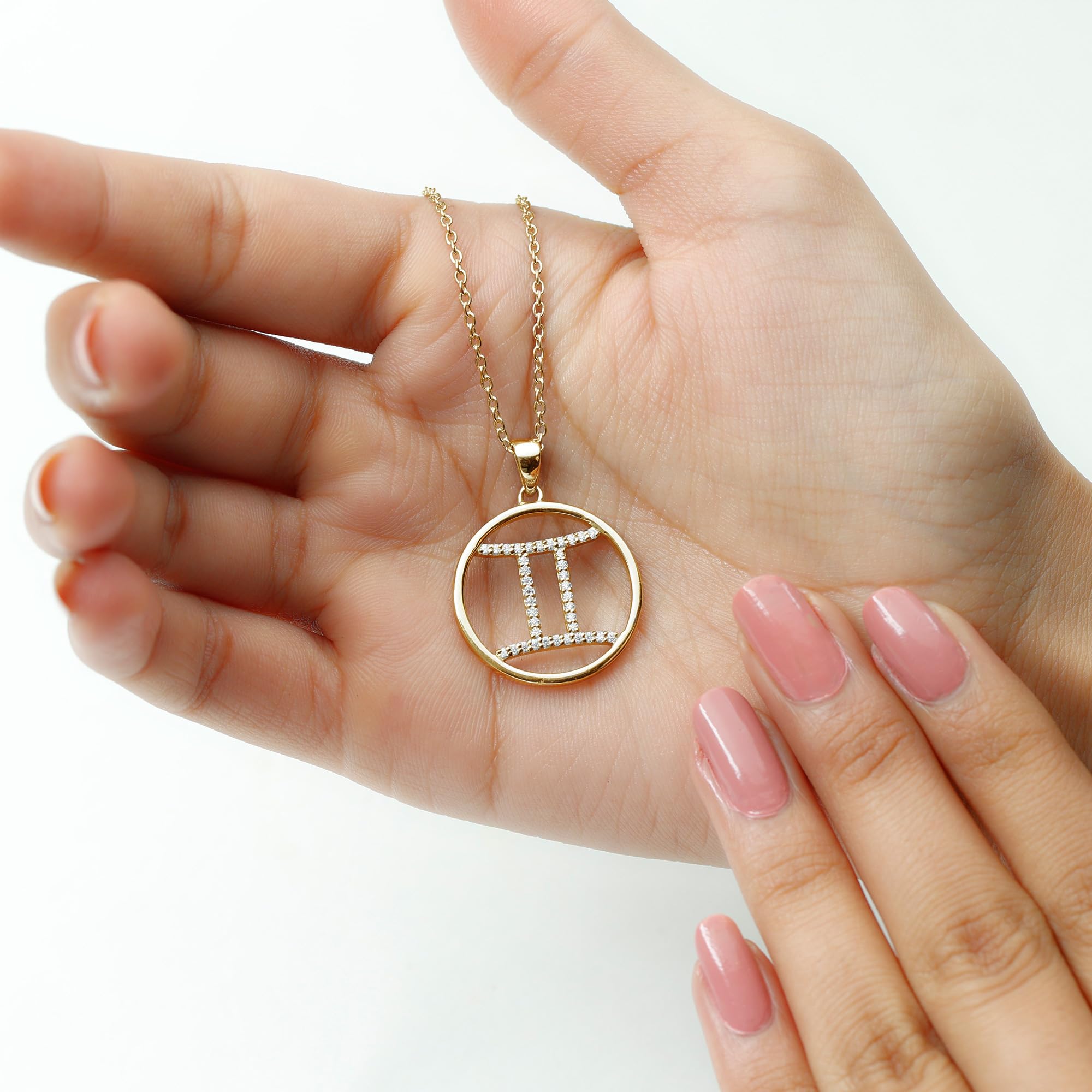 Gemini Zodiac Moissanite Pendant Necklace - 14K Gold Plated Astrology Jewelry for Women | Perfect Birthday Gift, Anniversary Present & Spiritual Horoscope Accessory for Everyday Wear