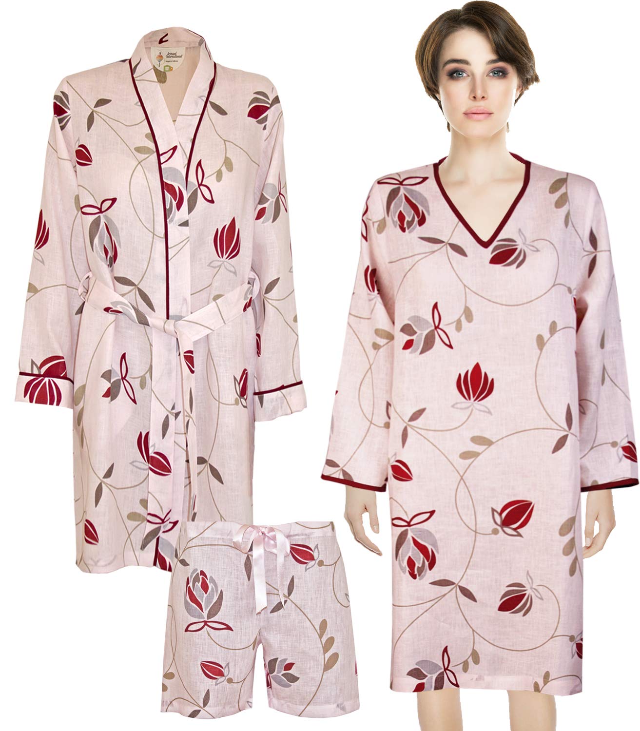 Elegant English Rose Floral Kimono Robes with Shorts & Nightgown Set - Handcrafted in Europe | Perfect for Spa Days, Bridal Showers & Relaxing at Home