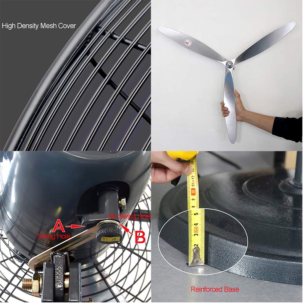 Black Pedestal Fan with Oscillating Movement & Tilt-Back Head - 3-Speed Adjustable Cooling Fan for Office, Home, and Shop Use - Perfect for Bedroom, Living Room, and Workspace (3 Sizes Available)