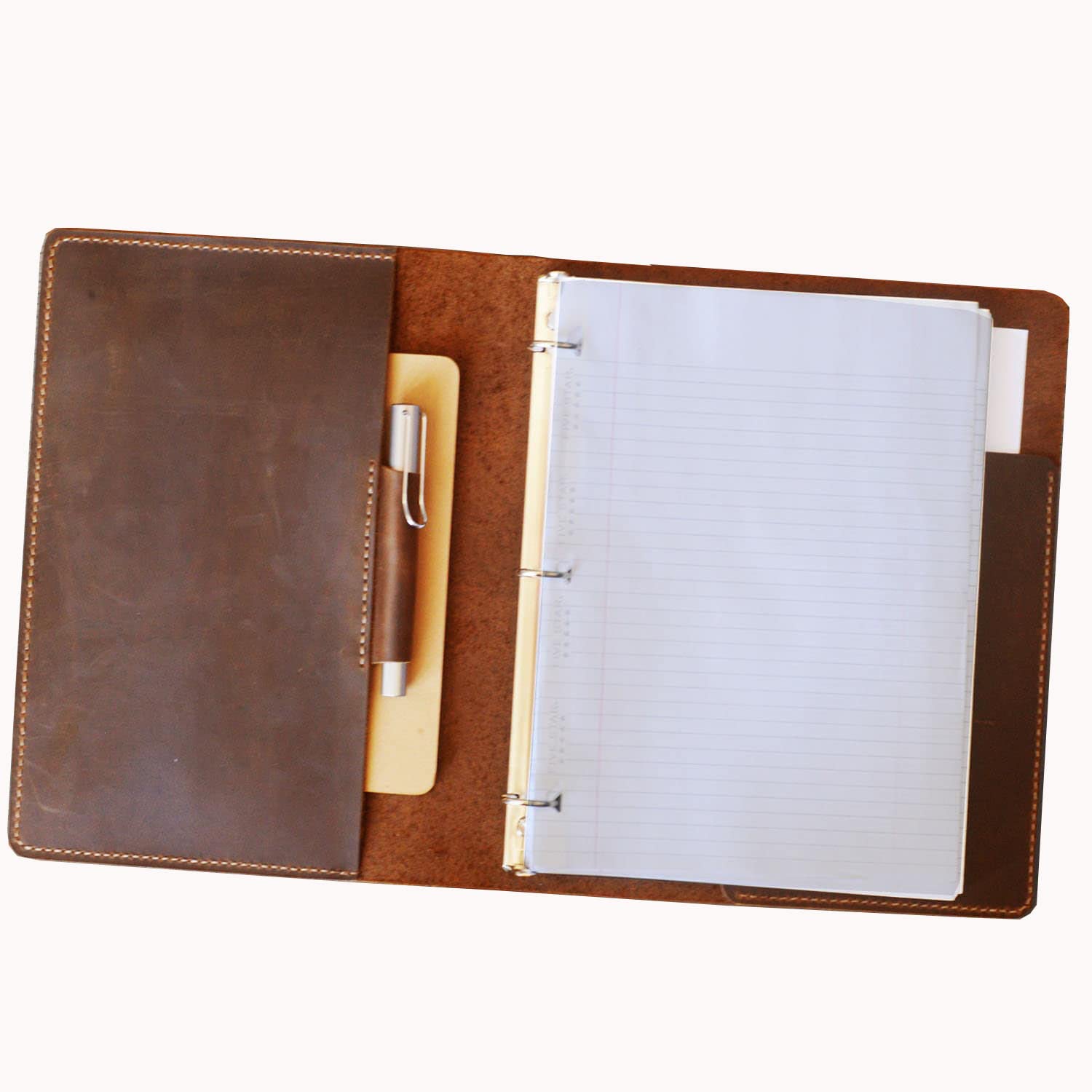 Premium Distressed Brown Leather 3-Ring Binder for 8.5 x 11 Paper - Professional Portfolio Organizer with 3-Hole Punch Design - Perfect for Office, School & Business Meetings
