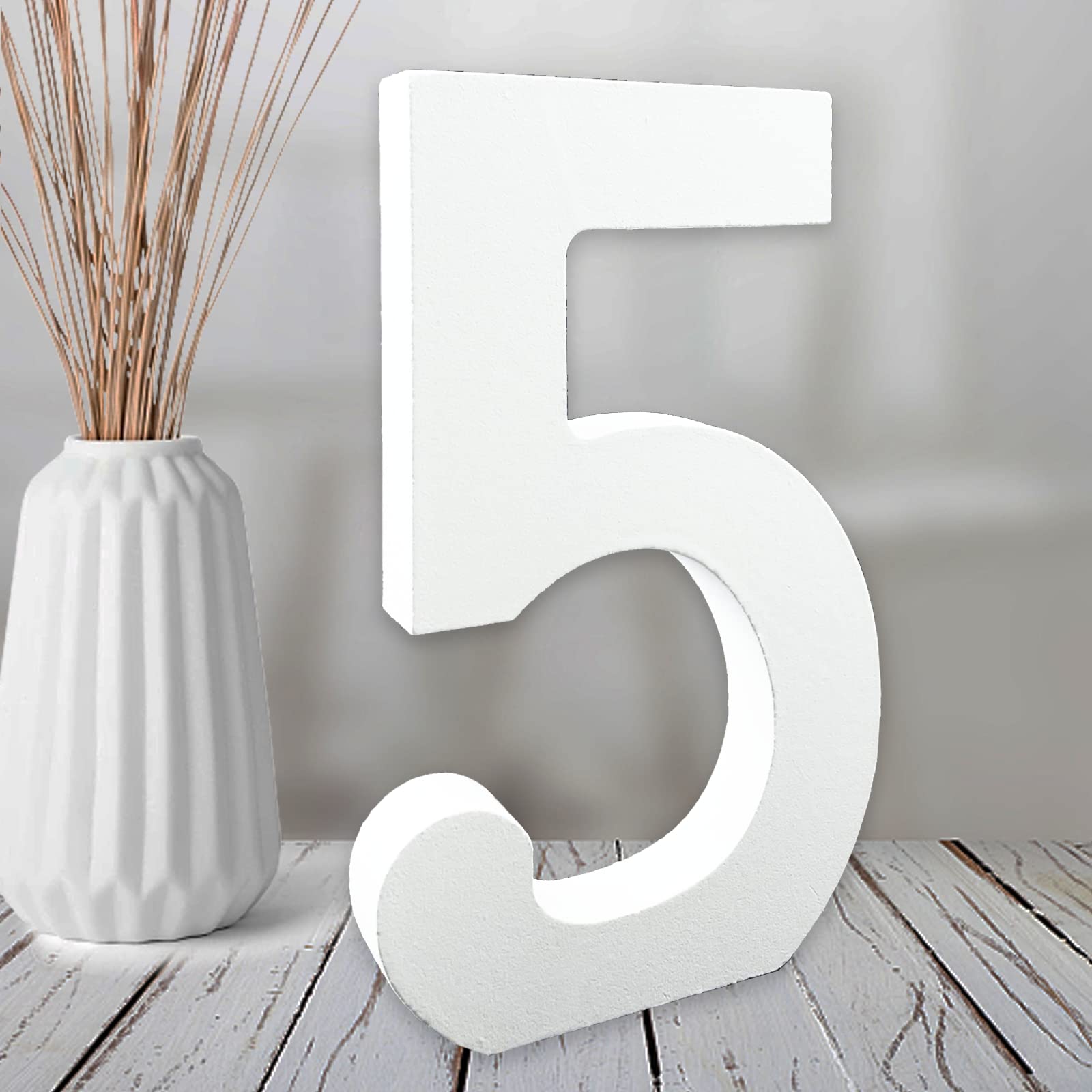 6 Inch Unfinished White Wood Numbers - DIY Wall Decor, Standing Numbers for Home, Party & Craft Projects - Perfect for Wedding, Birthday, Baby Shower & Housewarming Decorations