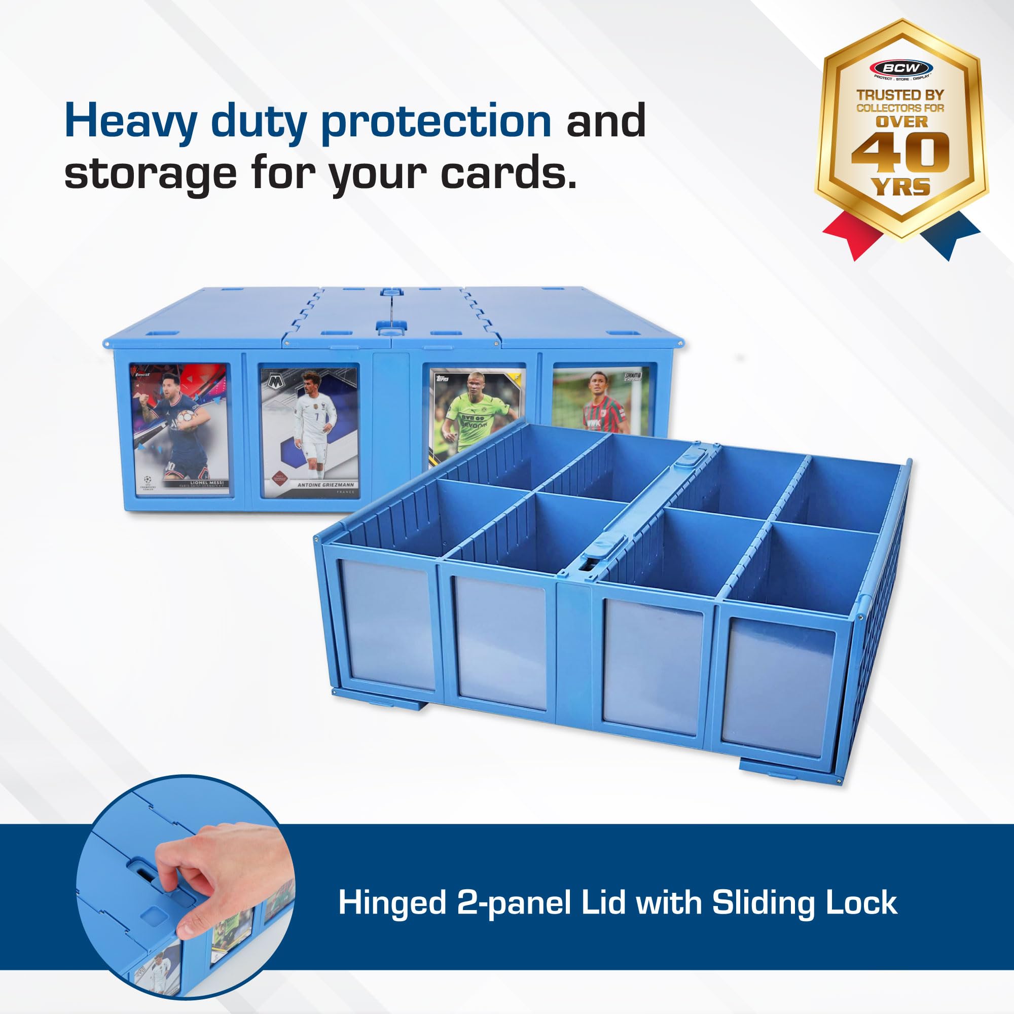 BCW 3200-Capacity Collectible Card Storage Box - Blue | Holds 3200 Trading Cards | Includes 4 Adjustable Dividers | Perfect for Pokémon, MTG, Yu-Gi-Oh & Sports Cards Collection | Ideal for Home Organization & Gaming Tournaments