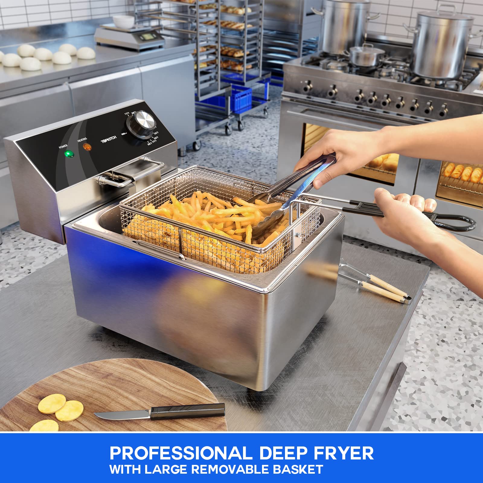 1800W Electric Deep Fryer with Basket & Lid - 10L (10.5QT) Stainless Steel Countertop Fryer for Home Use | Easy to Clean Oil Fryer 120V | Perfect for Frying Chicken, French Fries & Donuts