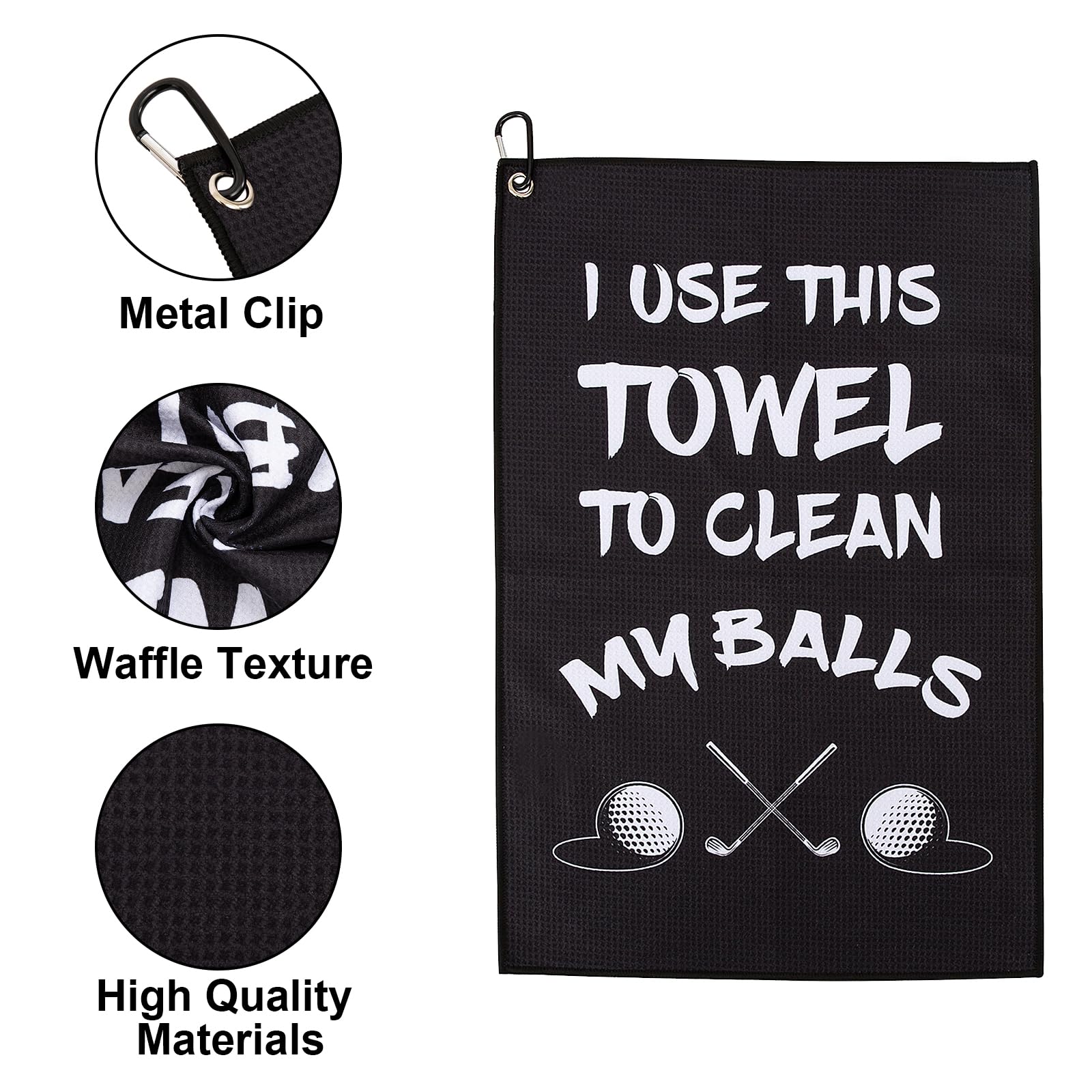 ASIJUNTYECHO Microfiber Golf Towel - Funny Printed Golf Accessory for Men with Clip - Perfect Golf Gift for Husband, Boyfriend or Dad - Ideal for Golf Bags & On-Course Use - Great for Golf Lovers (Black #1)