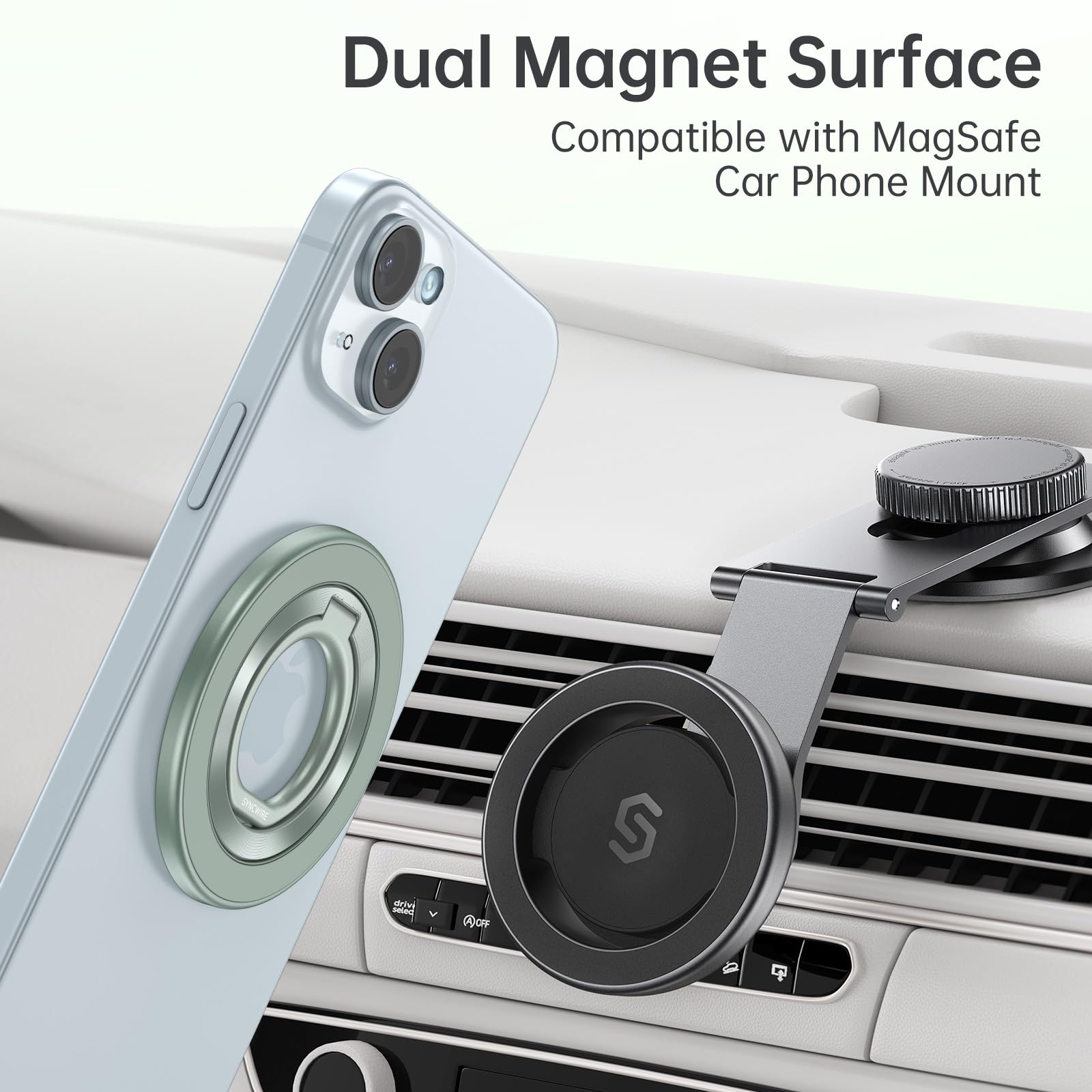 Syncwire Magnetic Phone Ring Holder for MagSafe - 360° Rotating Phone Grip Stand with Strong Adhesive, Compatible with iPhone 16 Pro Max/15/14/13/12 & Android Phones (Green) - Perfect for Workouts, Driving & Video Calls