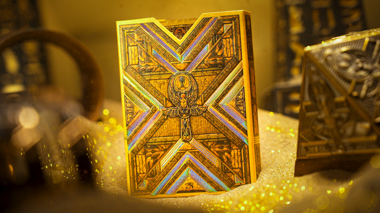 Premium Ankh Gilded Playing Cards with Walnut Wood Gift Box - Luxury Card Game Set for Poker, Magic Tricks & Collectors (Egyptian Theme)