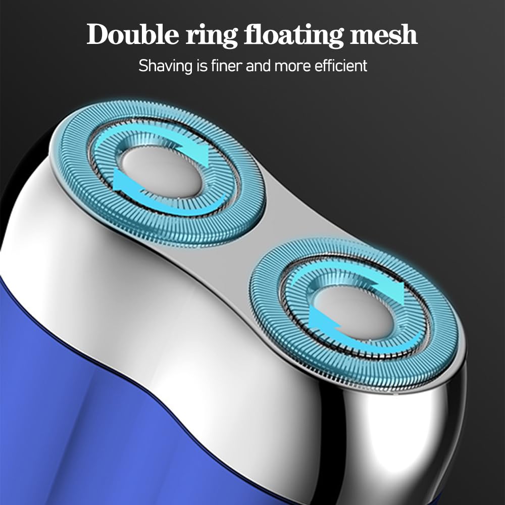 Quatreey Rechargeable Waterproof Electric Razor - Dual Head Wet/Dry Shaver for Men, Travel & Gym Use - Blue Pocket Shaver for Smooth Shaving Anywhere