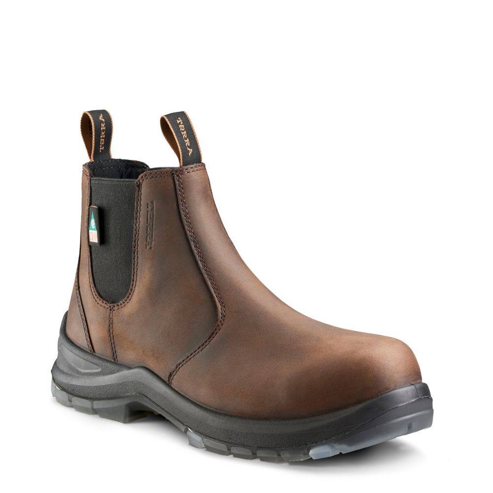 Terra Murphy Unisex 6 Composite Toe Slip-On Work Boots - Dark Brown | Lightweight Safety Shoes for Construction, Warehouse & Outdoor Work