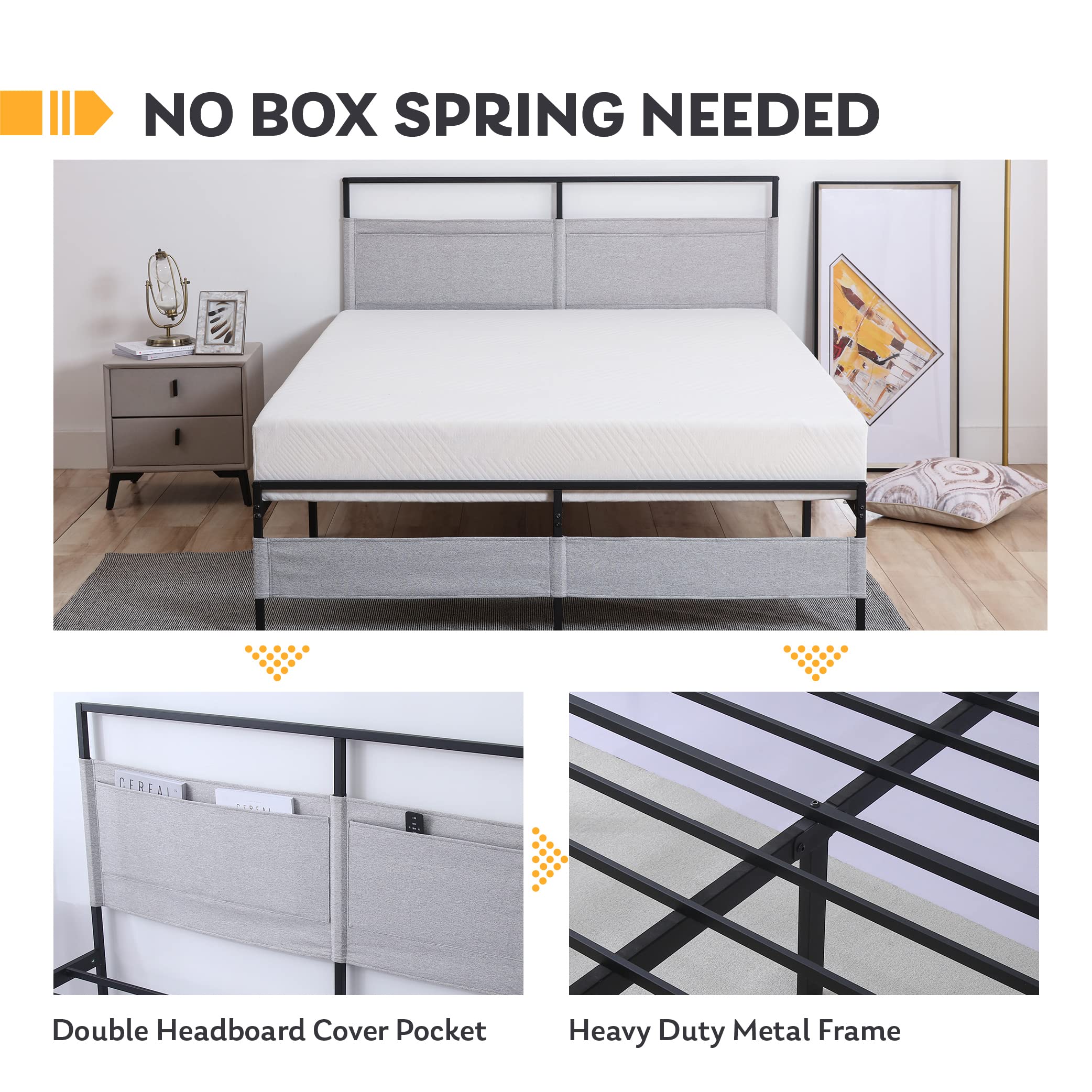EGOHOME 14 Inch King Metal Bed Frame - Heavy Duty Alloy Steel Platform Bed with Headboard & Under Bed Storage - No Box Spring Needed - Easy Assembly & Noise Free - Perfect for Modern Bedrooms & Guest Rooms