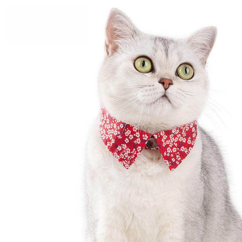 Adjustable Cotton Cat Bow Tie Collar - Soft Floral Design with 3-Speed Buckle for Pets - Perfect for Weddings, Parties & Photo Shoots (Model 705224552519)