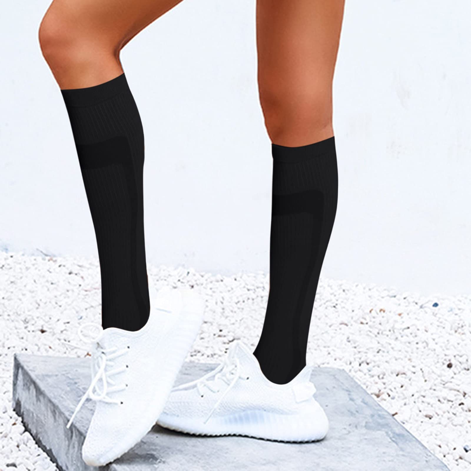 Unisex Compression Running Socks - Breathable Athletic Socks for Men & Women - Fashion Stripe Design for Cycling, Jogging & Outdoor Activities - Mid Calf Sports Socks for Workout & Daily Wear