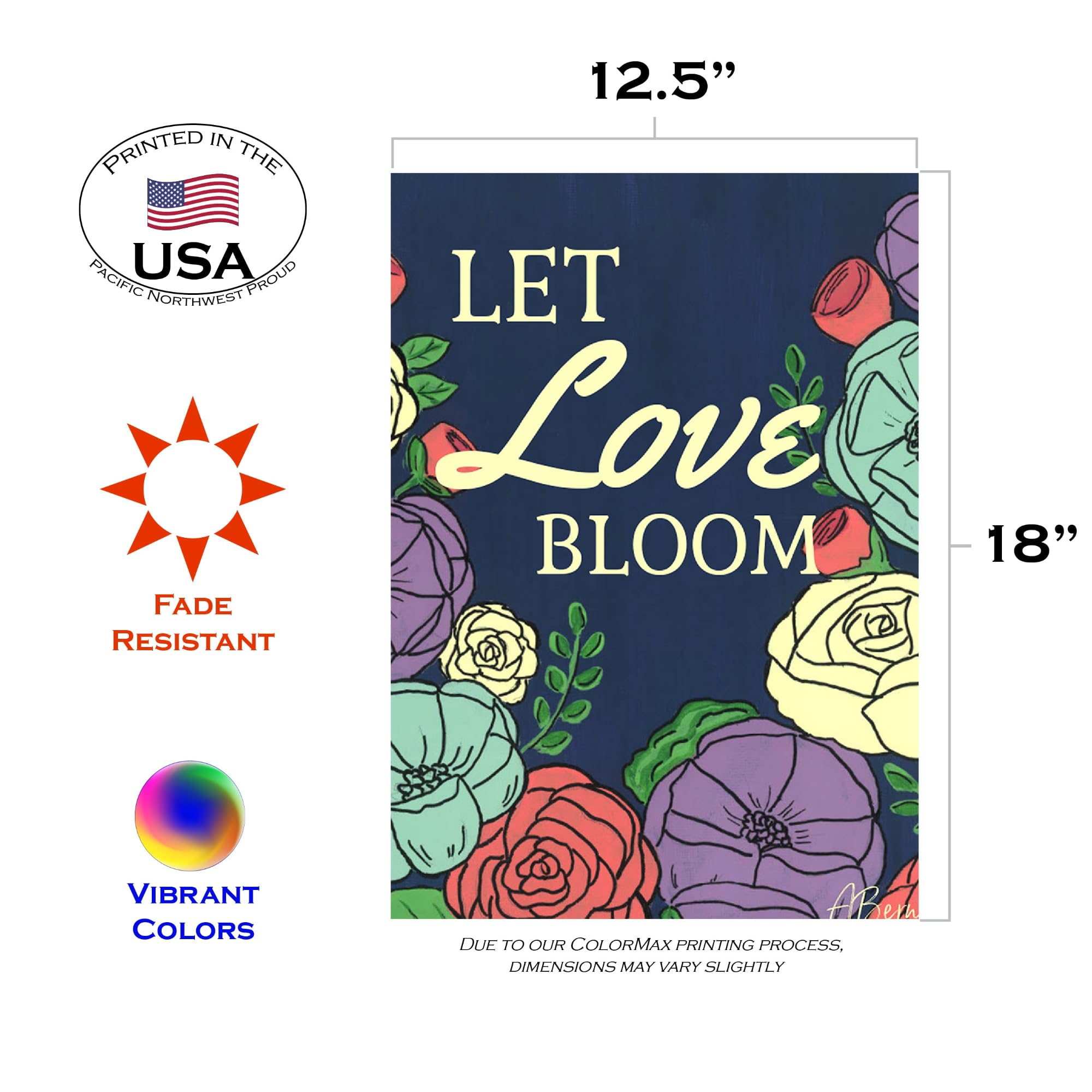 Toland Home Garden Let Love Bloom Double Sided Decorative Garden Flag 12.5x18 Inch - Perfect for Spring Decor, Front Yard Display & Seasonal Home Landscaping