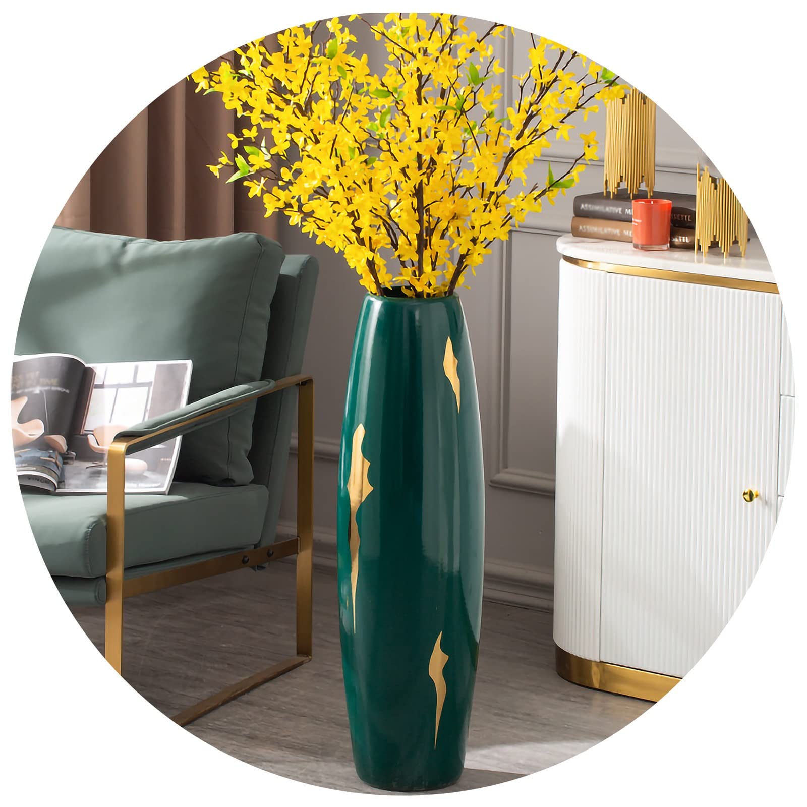 Modern Teal Ceramic Floor Vase 40 Inches Tall - Home Decor for Living Room, Porch & Entryway - Perfect for Pampas Grass, Artificial Flowers & Decorative Branches - Elegant Large Vase for Farmhouse, Boho & Contemporary Interior Design