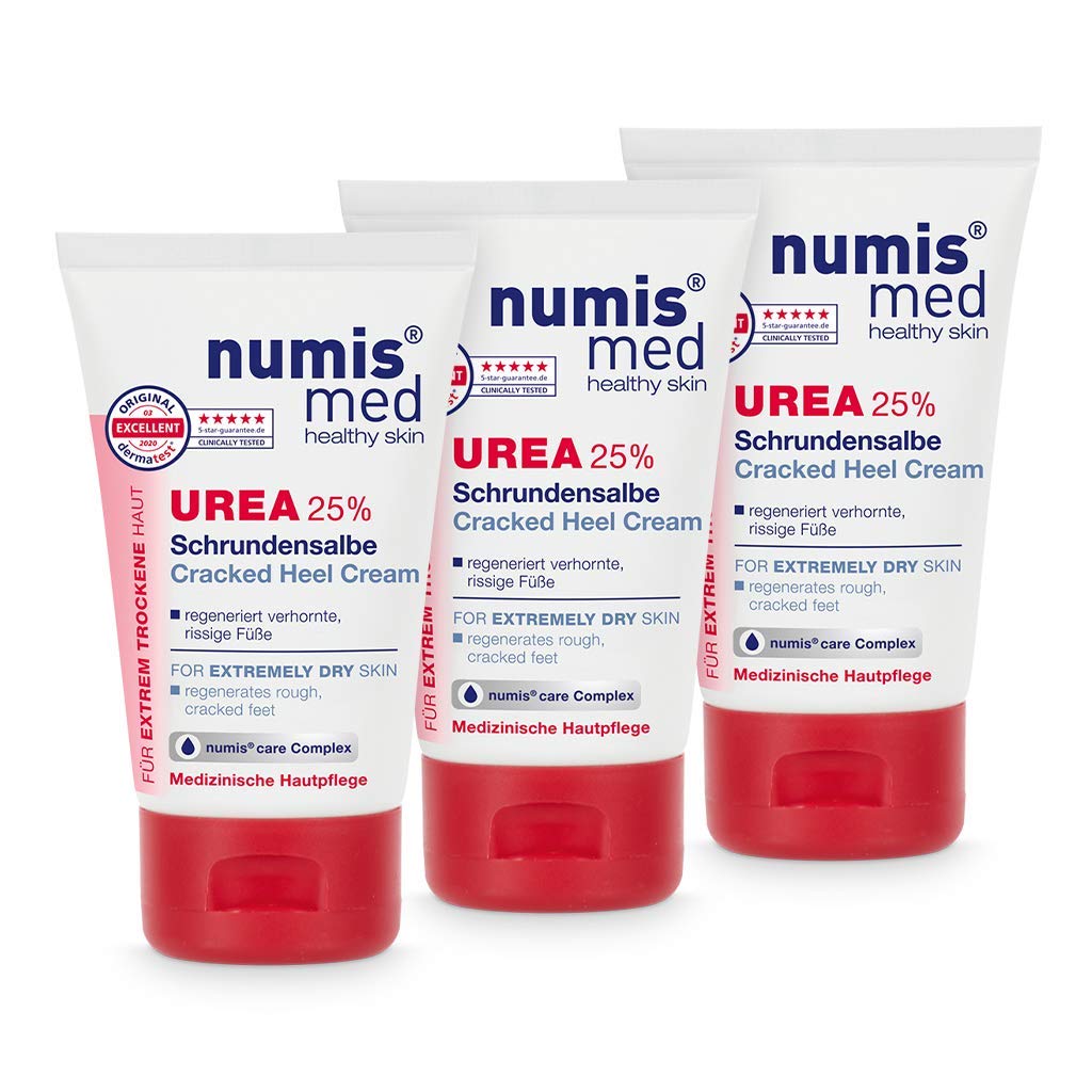 Numis Med 25% Urea Cracked Foot Cream - Vegan Skin Care for Dry Cracked Feet - Pack of 3 (3x50ml) - Perfect for Heel Repair & Foot Care