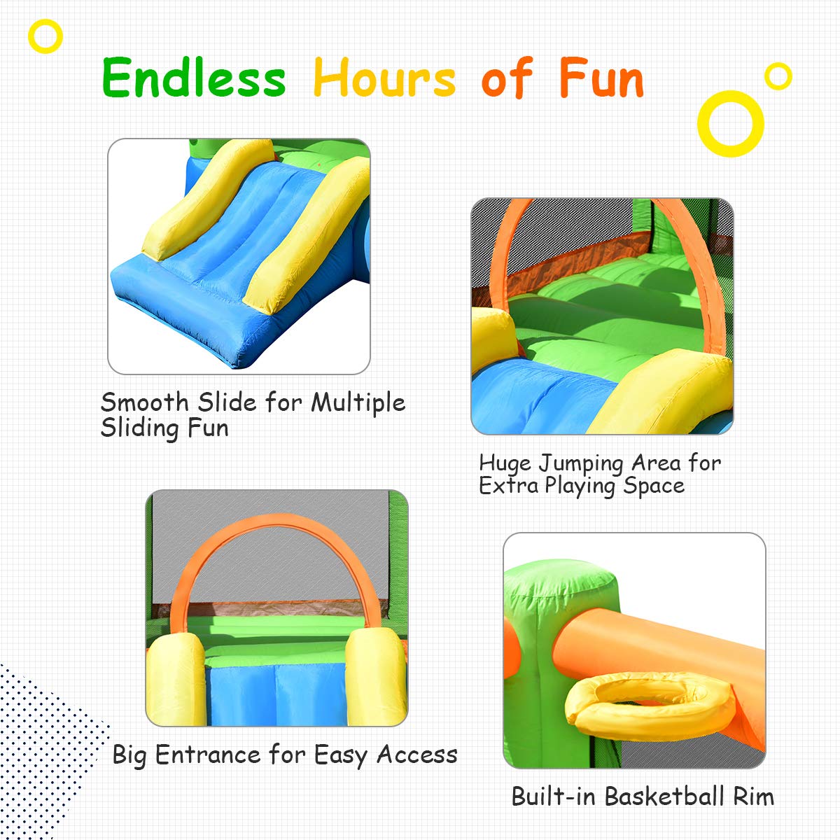 Costzon Inflatable Water Slide Bouncer Castle for Kids - Outdoor Bounce House with Basketball Hoop, Climbing Wall, Splash Pool & Water Cannon | Includes 475W Blower & Carrying Bag | Perfect for Backyard Parties, Summer Fun & Outdoor Play
