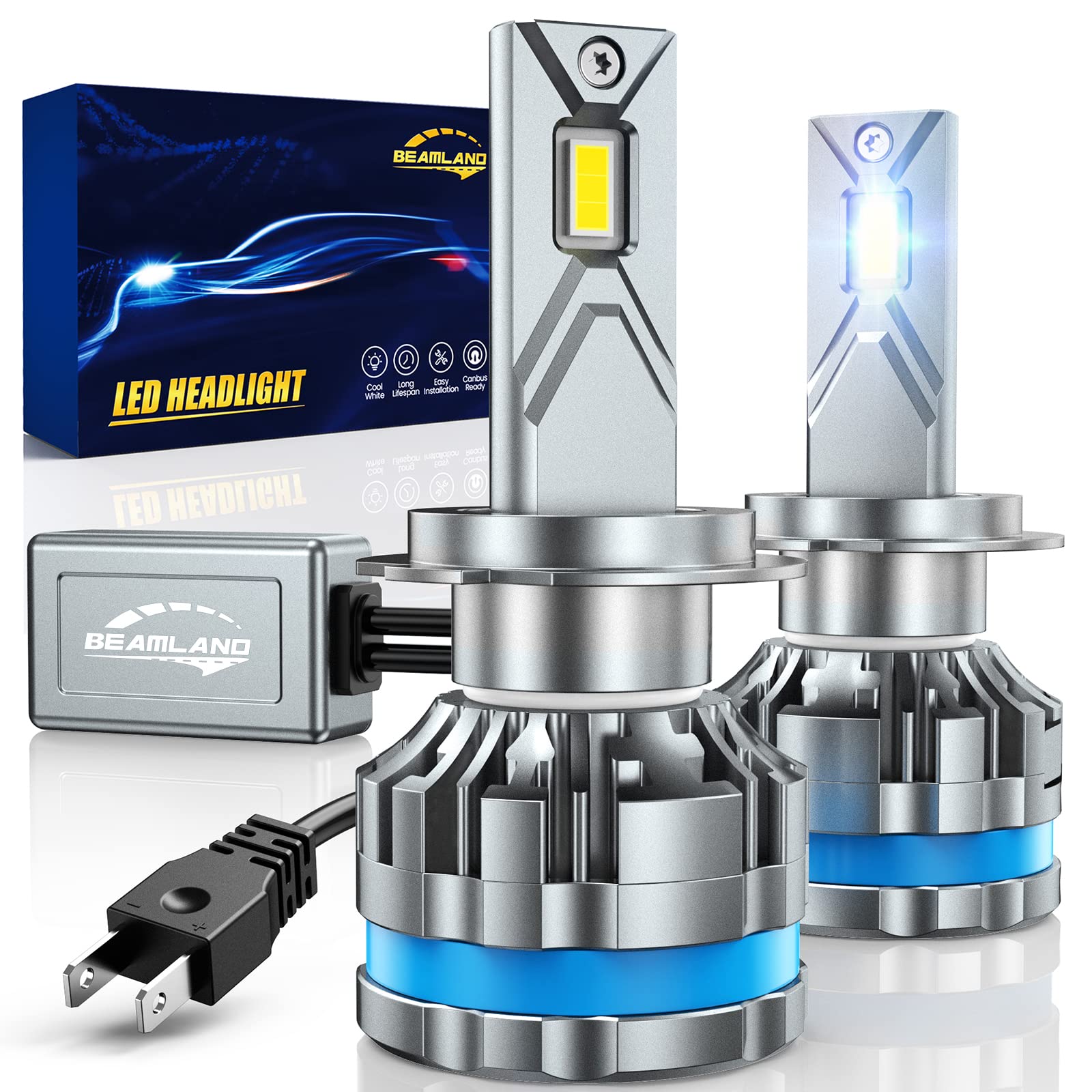 Beamland H7 LED Headlight Bulbs - 20000LM Super Bright for Cars & Trucks