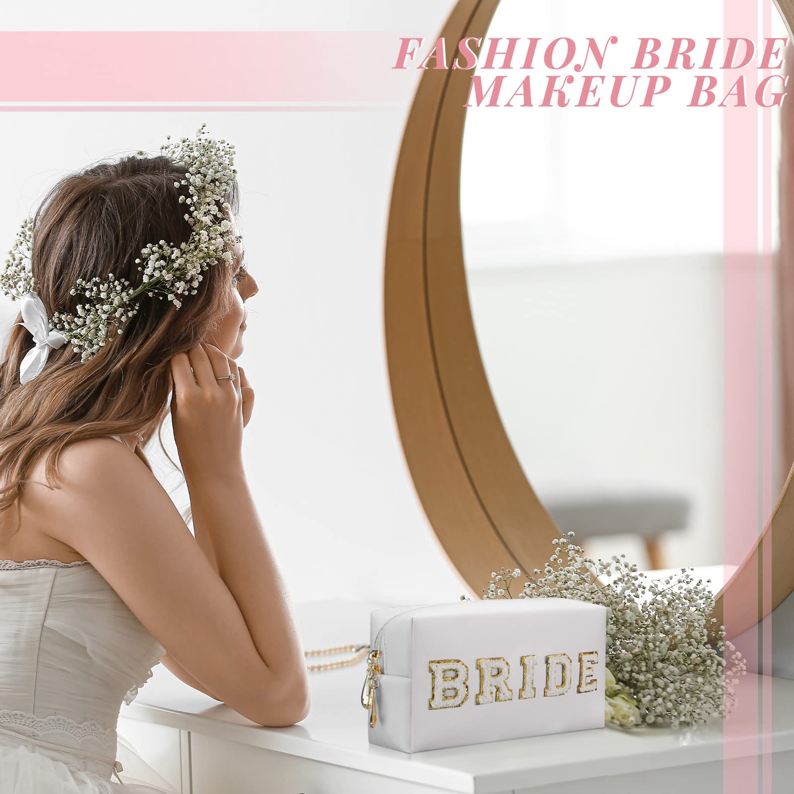 Pinkunn 2 Pcs Bride Makeup Bag Set - Mrs & Wifey Cosmetic Pouch, I Do Hubby Wedding Travel Toiletry Purse for Honeymoon, Bridal Shower Gift for Women & Girls (White, PU Leather) - Perfect for Wedding Parties & Bridal Organizer