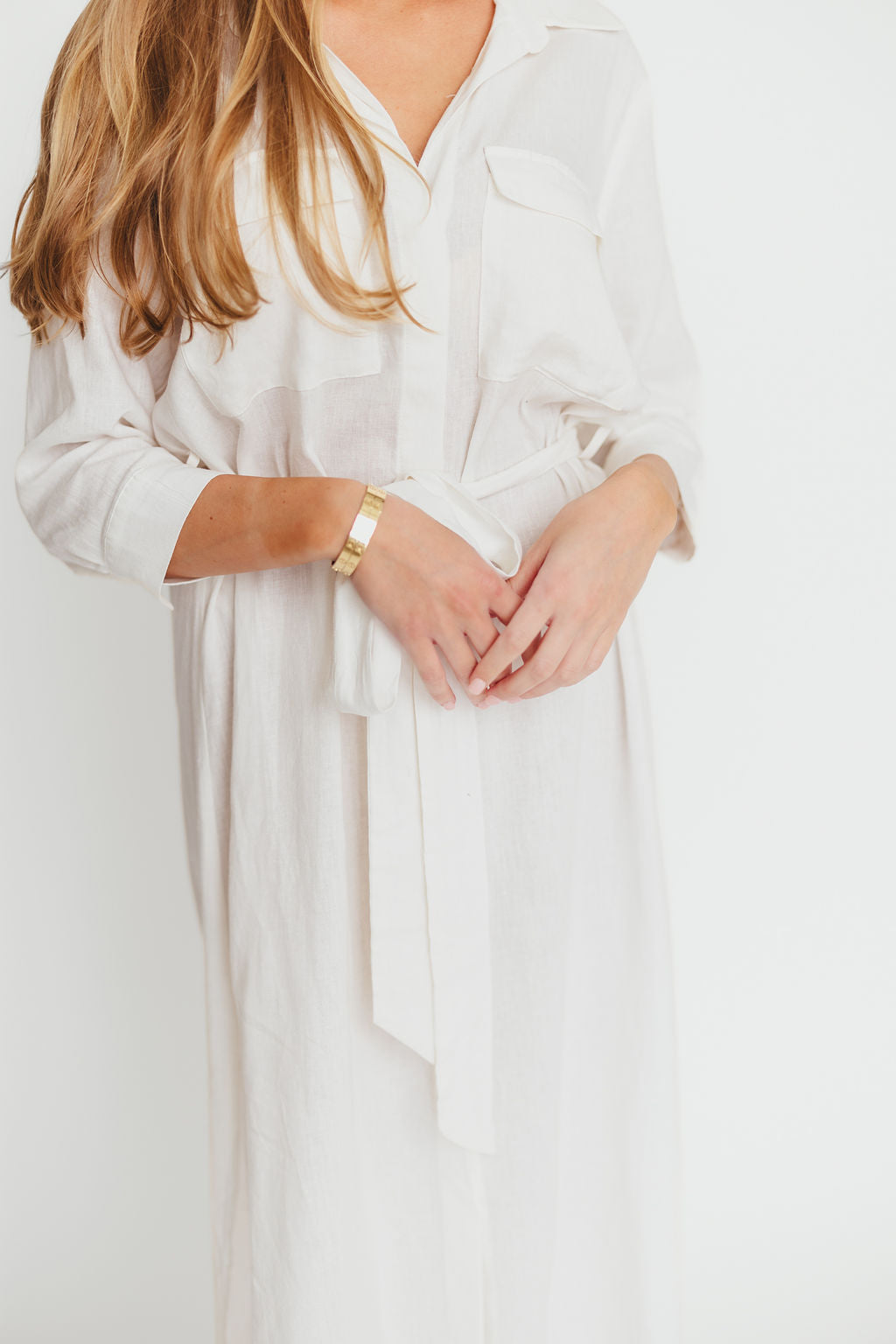 Rhea Belted Maxi Shirt Dress in White - Nursing Friendly Maternity Dress for Women | Comfortable & Stylish for Pregnancy, Breastfeeding & Everyday Wear