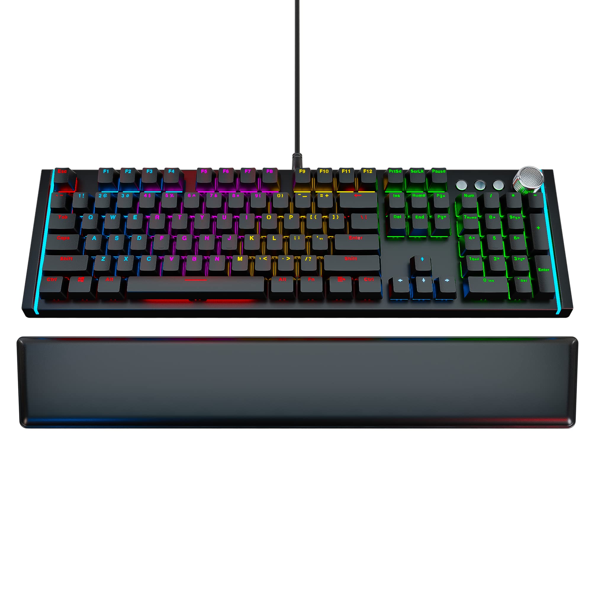 REAL Mechanoid X107 TBI Mechanical Gaming Keyboard - Blue Switches, RGB LED Backlit, Laser Etched Keys - Ergonomic Leather Wrist Rest - Wired USB Keyboard for PC Gaming, Esports & Office Work - Perfect for FPS, MOBA & Typing Enthusiasts