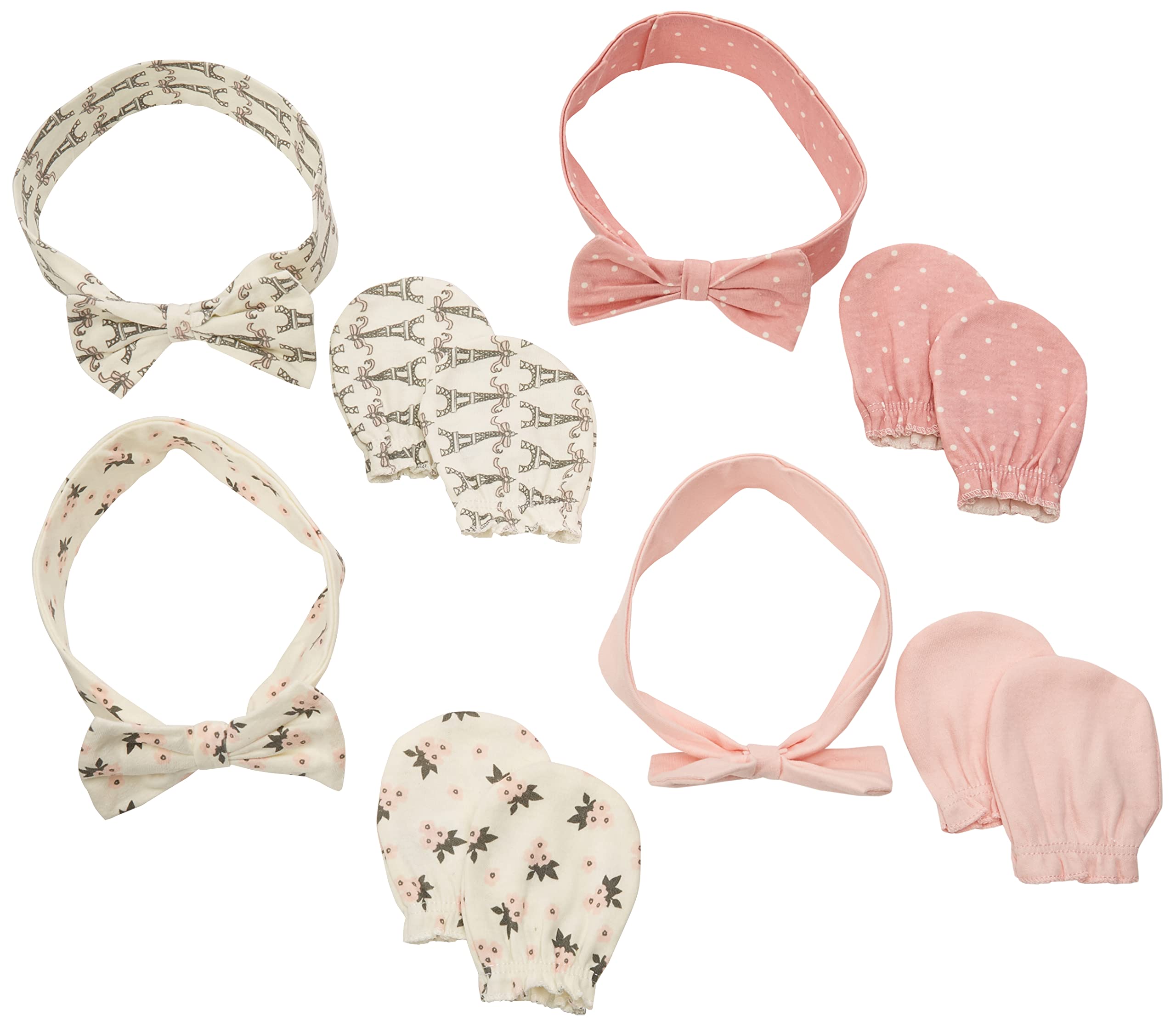 Hudson Baby Girls Cotton Headband & Mittens Set for Newborns