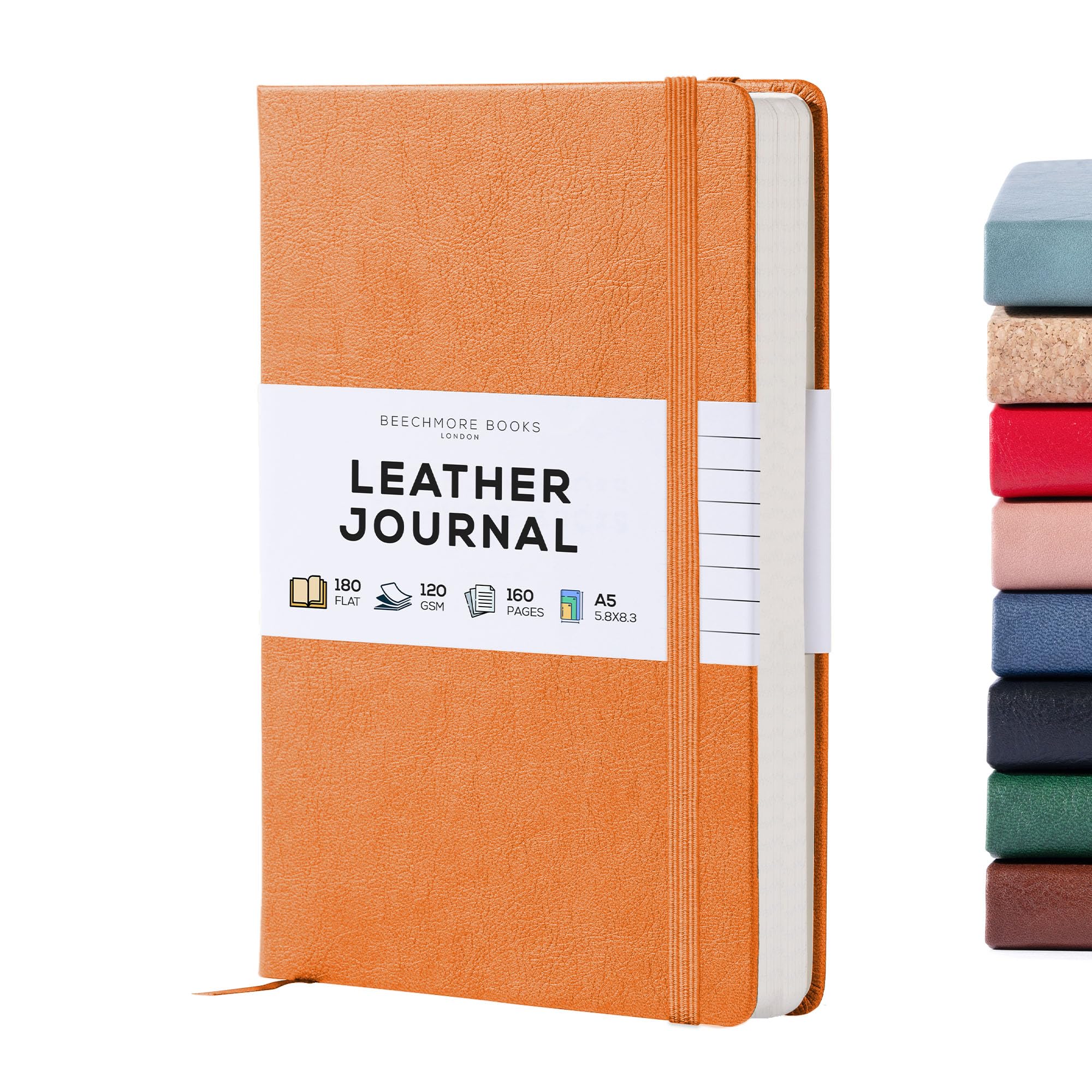 BEECHMORE A5 Lined Journal Notebook - 5.8 x 8.3 Inch Hardcover Leather Writing Notebook with 160 Pages, 120 GSM Thick Paper - Perfect for Work, School, Travel & Daily Journaling - Gift Box Included