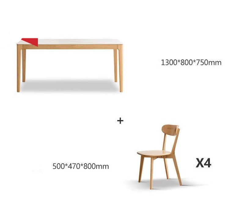 Solid Oak & Ash Wood Dining Table with Natural Rock Slab Surface - Rustic Farmhouse Style for Dining Room & Kitchen Decor