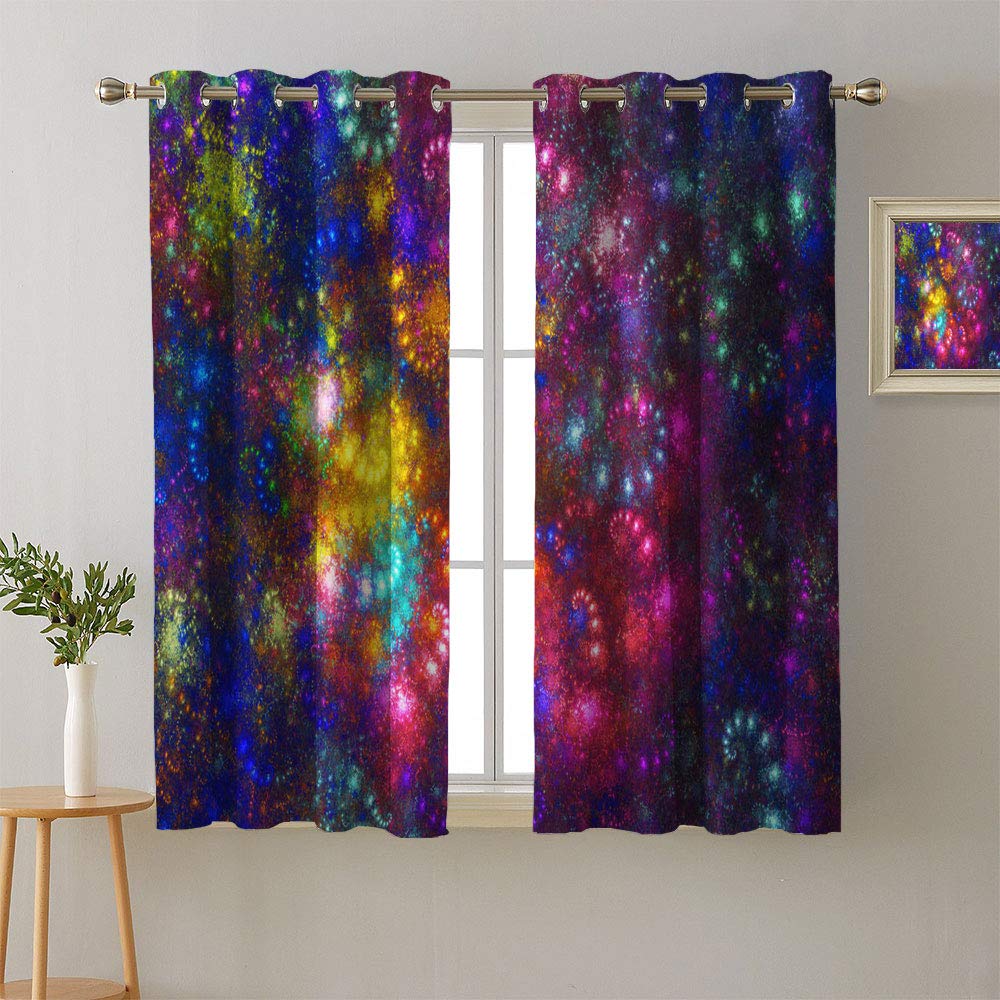 Matamade Triple Weave Blackout Curtains - 72x72 Inch Microfiber Grommet Window Drapes with Abstract Fractal Design for Dining Room & Bedroom | Noise Reducing & Light Blocking Panels