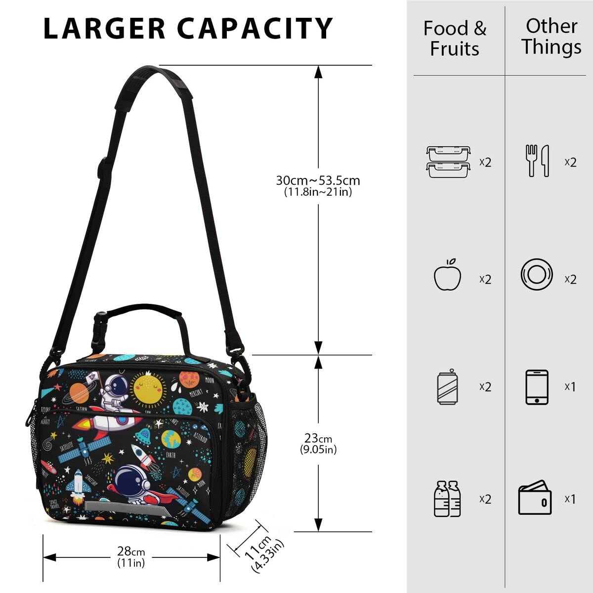 Space Astronaut Insulated Lunch Bag for Women & Men - Adjustable Shoulder Strap, Leakproof Lunch Tote for Work, Office, School & Picnic - Perfect for Adults & Kids Daily Use