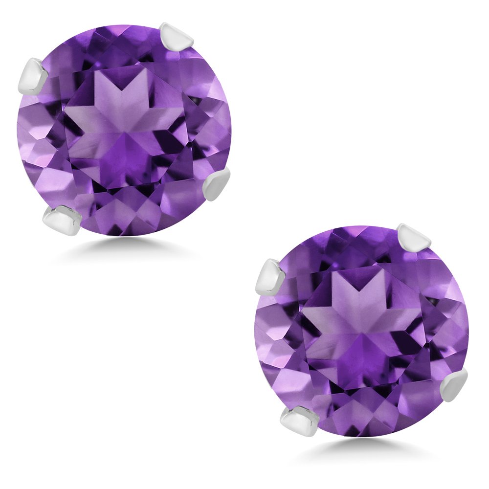 1.00 Cttw 14K White Gold Purple Amethyst Stud Earrings for Women & Men | February Birthstone Jewelry | Round 5MM Gemstone Earrings | Perfect Gift for Anniversary, Valentine's Day & Special Occasions