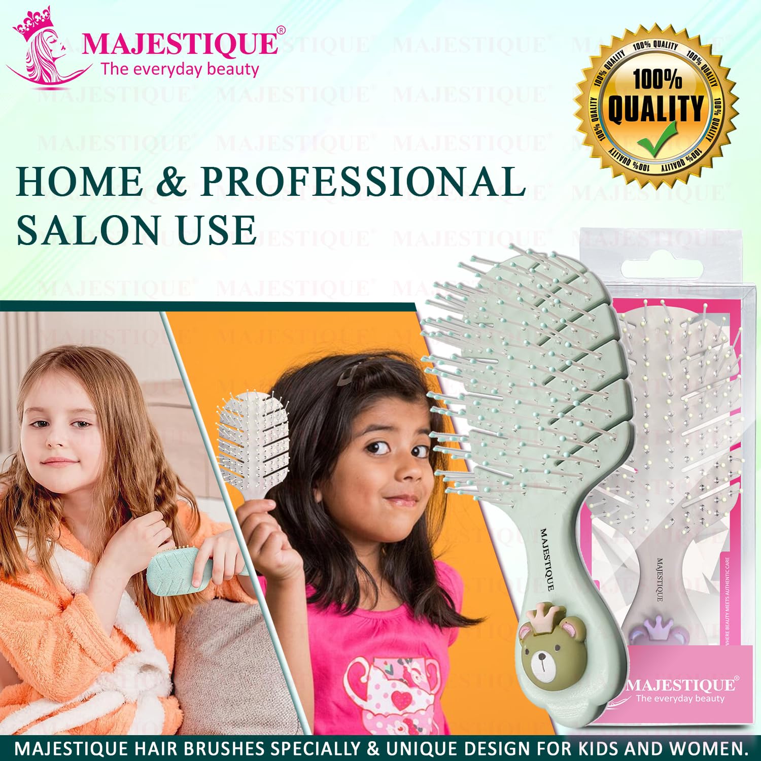 Majestique Mini Hair Brush - Compact Detangling Brush for Baby, Kids, Women & Men | Travel-Friendly Hair Care Essential | Perfect for Home, Travel & On-The-Go Styling (Color May Vary)