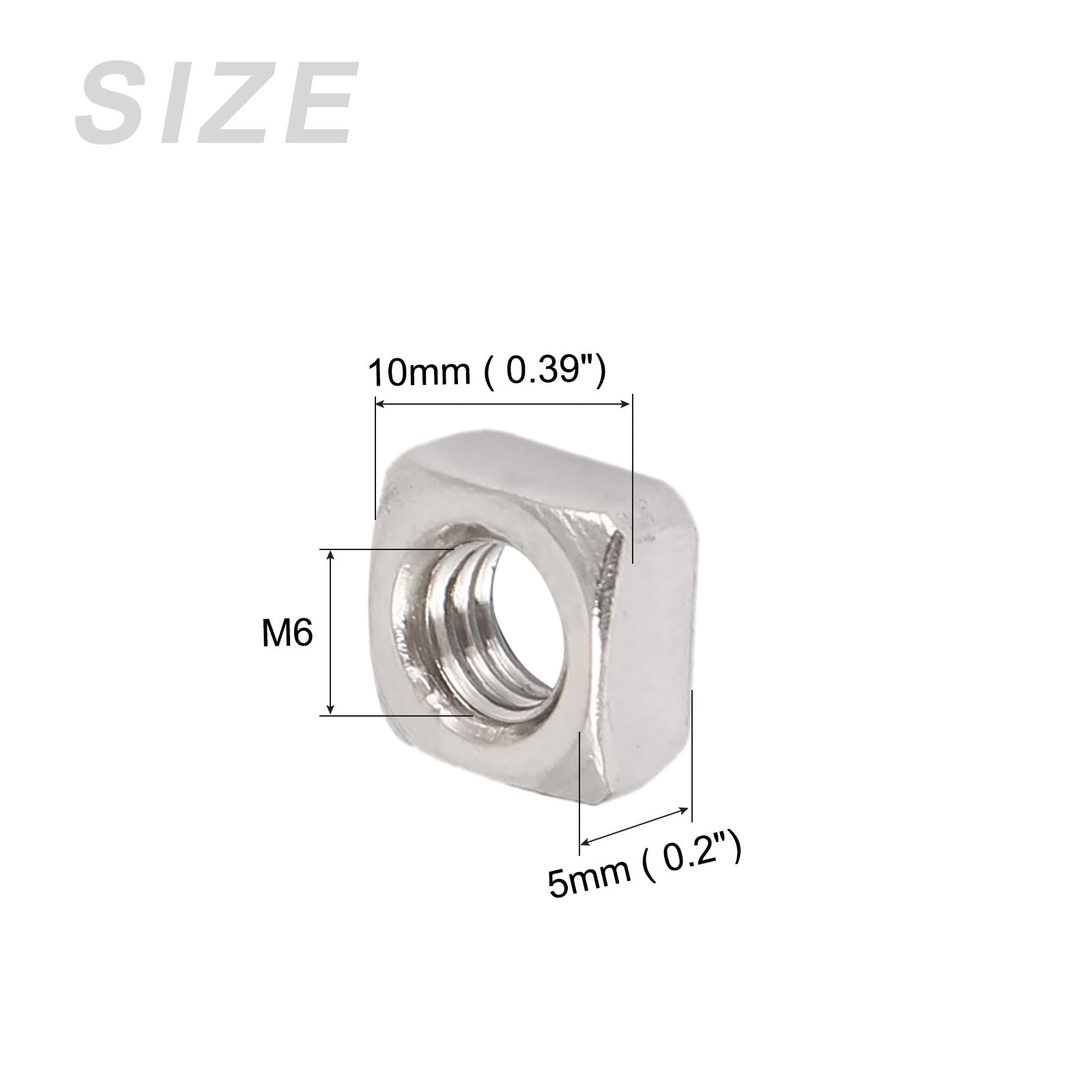 METALLIXITY M6 Square Nuts 25Pcs - 304 Stainless Steel Hardware Fasteners for Furniture, Construction & Mechanical Equipment - Silver Tone - Perfect for DIY Projects, Industrial Assembly & Home Repairs