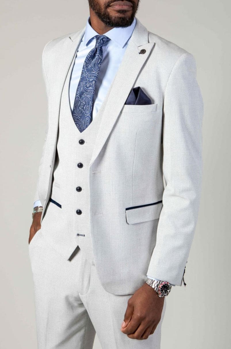 Marc Darcy Bromley Grey Stone Check 3 Piece Suit for Men | Premium Wool Blend Business Suit | Perfect for Weddings, Office & Formal Events