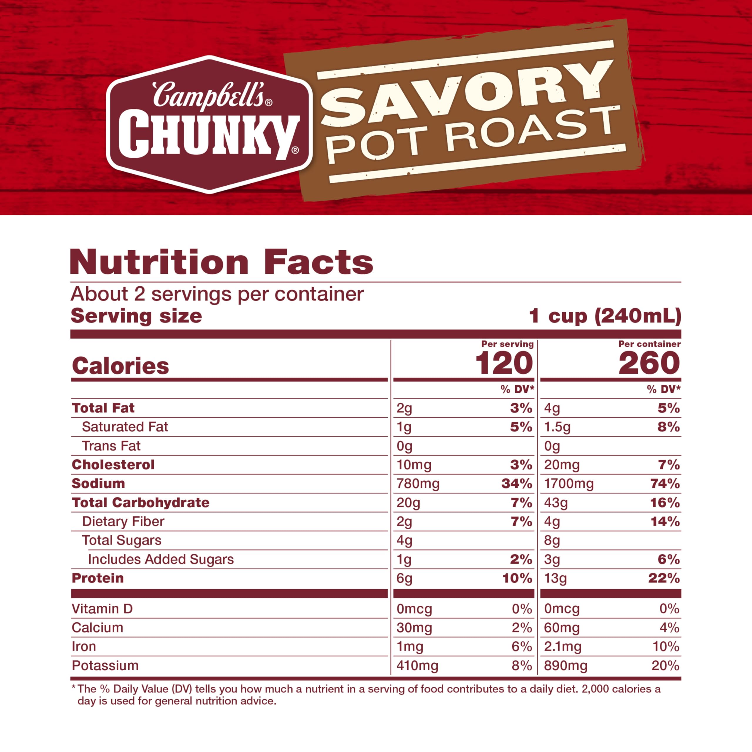 Campbell’s Chunky Soup - Savory Pot Roast Flavor, 18.8 oz Cans (Pack of 12) | Hearty Beef & Vegetable Soup for Quick Meals, Camping & Emergency Food Supply