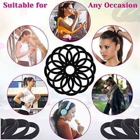 30 Pcs Thick Black Hair Ties - Large Elastic Hair Bands for Thick, Heavy & Curly Hair - Bulk Ponytail Holders for Women & Girls - Perfect for Workouts, Yoga, Sports & Everyday Use