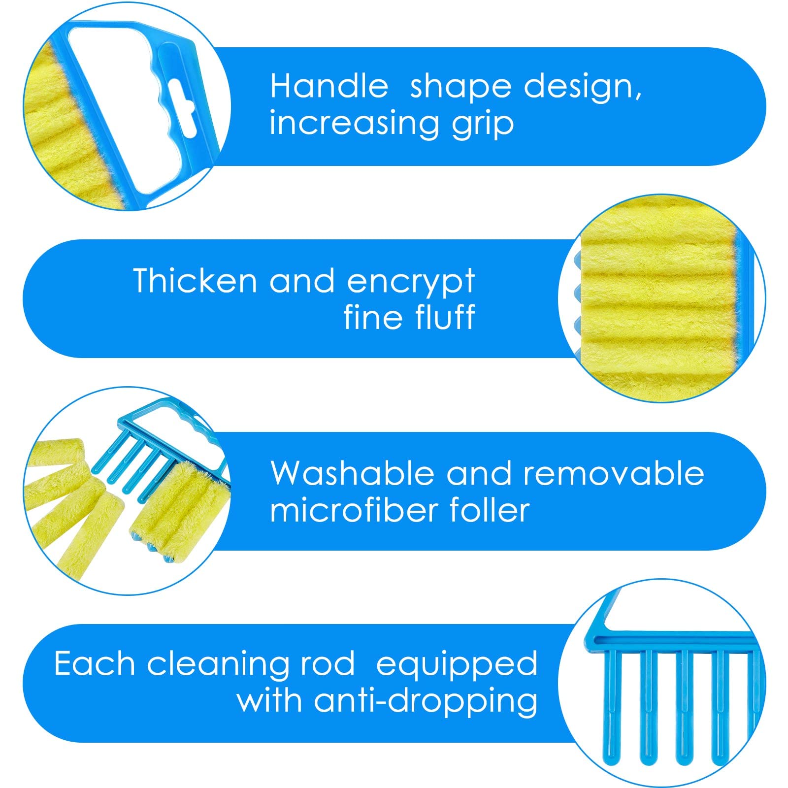 Geiserailie 2 Pack Washable Microfiber Blind Cleaner Duster - 7 Finger Dusting Tool for Window Blinds, Venetian Shades, Air Conditioner Vents & Wood Slats - Reusable Handheld Brush for Dust & Dirt Removal (Blue & Green) - Perfect for Home, Office & Car Cleaning