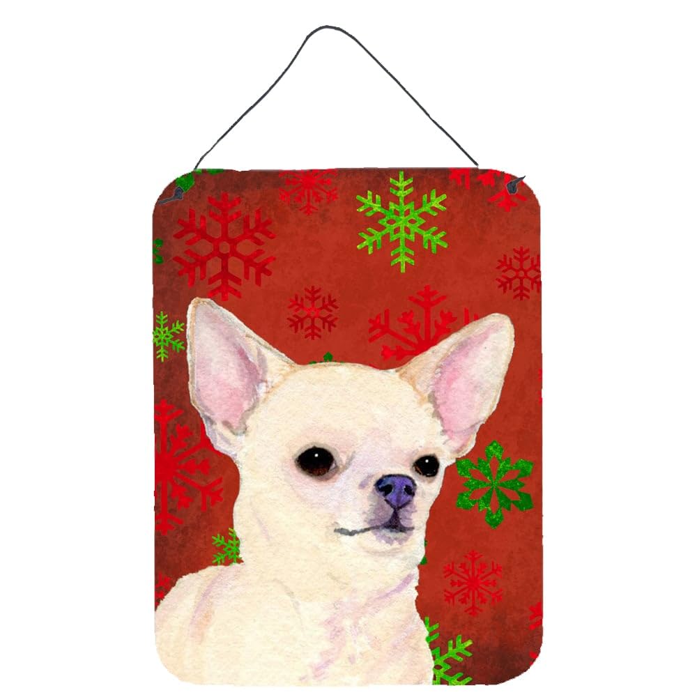 Chihuahua Red and Green Snowflakes Holiday Christmas Wall Decor - Aluminum Metal Sign for Kitchen, Bar, Bathroom, Front Door - Festive Home Decor (12 Inch) - Perfect for Holiday Parties & Seasonal Home Styling