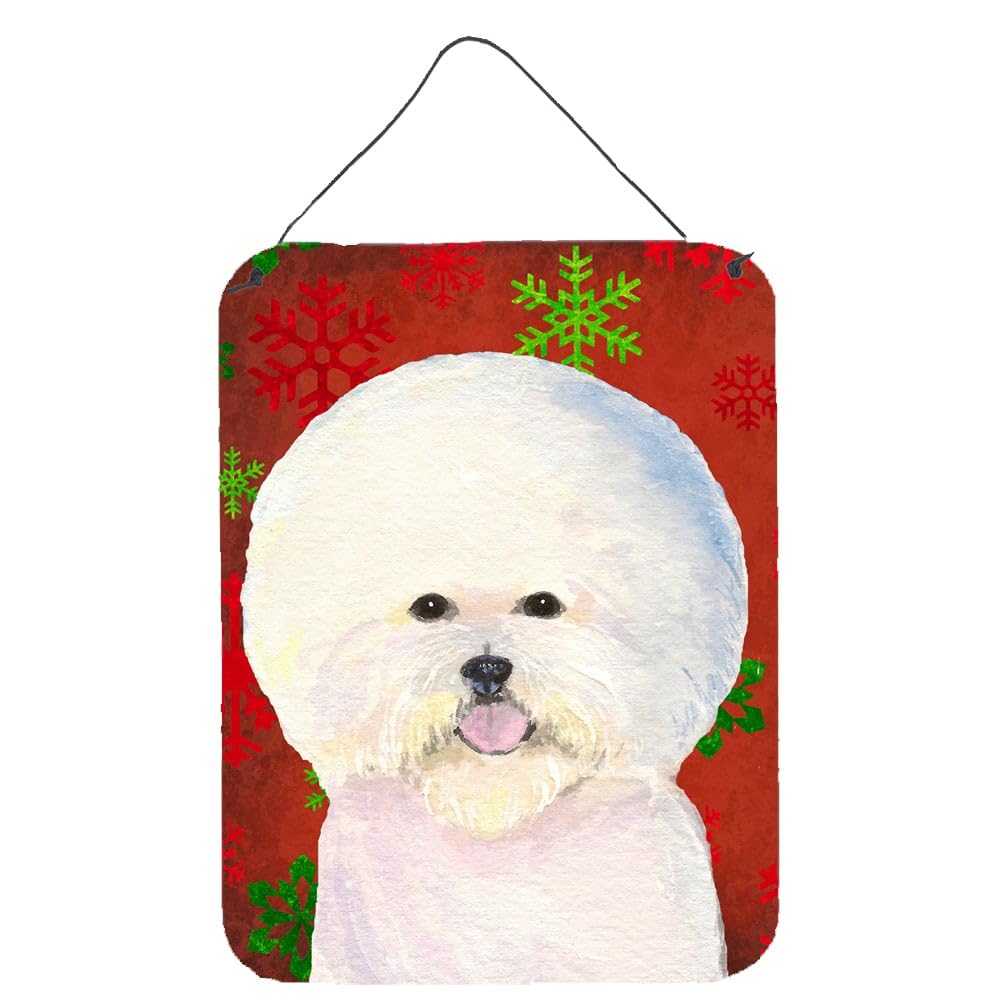 Caroline's Treasures Bichon Frise Holiday Metal Sign - Red & Green Snowflakes Christmas Wall Decor for Kitchen, Bathroom, Front Door - Perfect for Home & Bar Decor