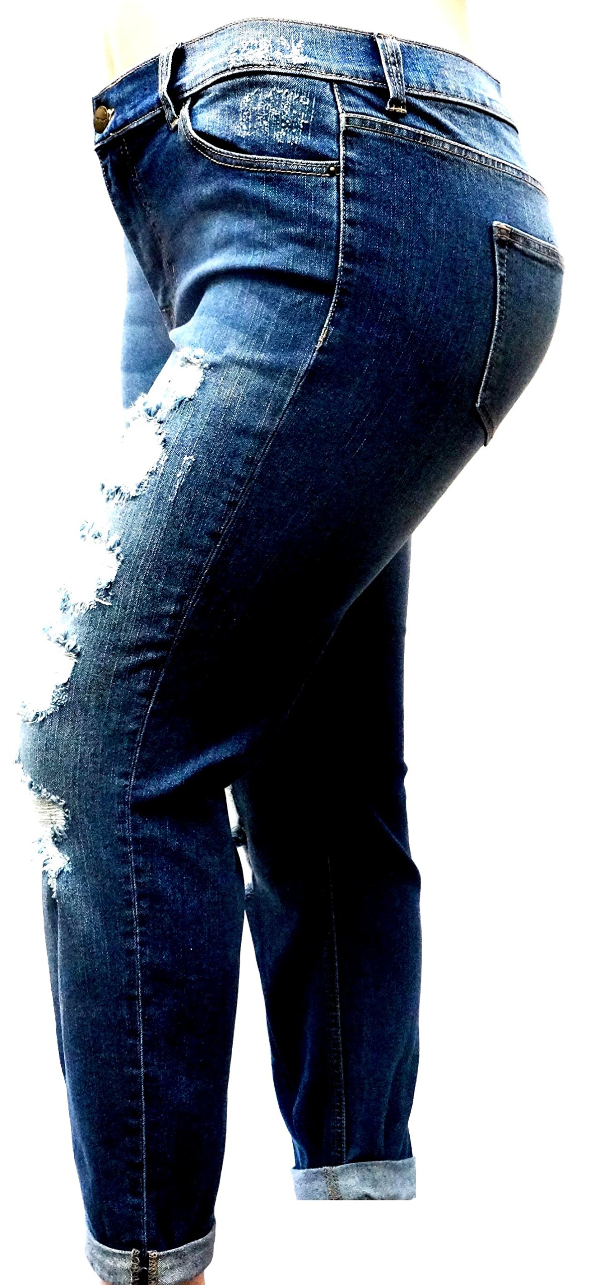Jack David Women's Plus Size Ankle Skinny Jeans - Ripped Distressed Stretch Denim Pants for Casual Wear & Everyday Outfits