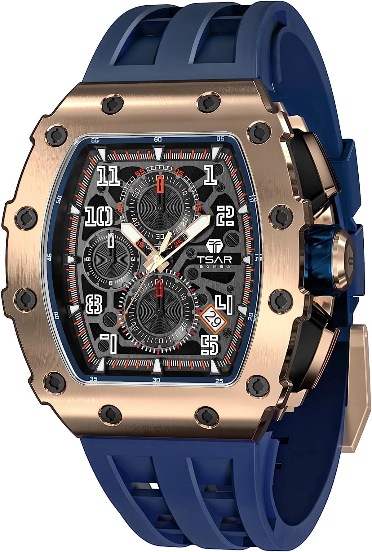 TSAR BOMBA Men's Luxury Chronograph Watch - 50M Waterproof, Luminous Hands, Date Display, Japanese Quartz Movement, Sapphire Crystal, Silicone Strap - Fashion Sport Watch for Business, Casual & Outdoor Activities - Perfect Gift for Men