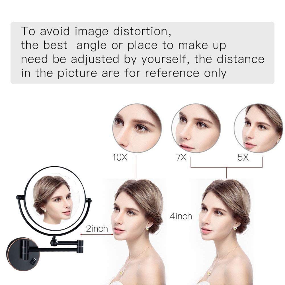 Wall Mounted Makeup Mirror with Lights - 2-Sided Extendable 360° Swivel Vanity Mirror for Bathroom, Plug-in LED Mirror with Adjustable Brightness, Perfect for Makeup, Shaving & Skincare Routine