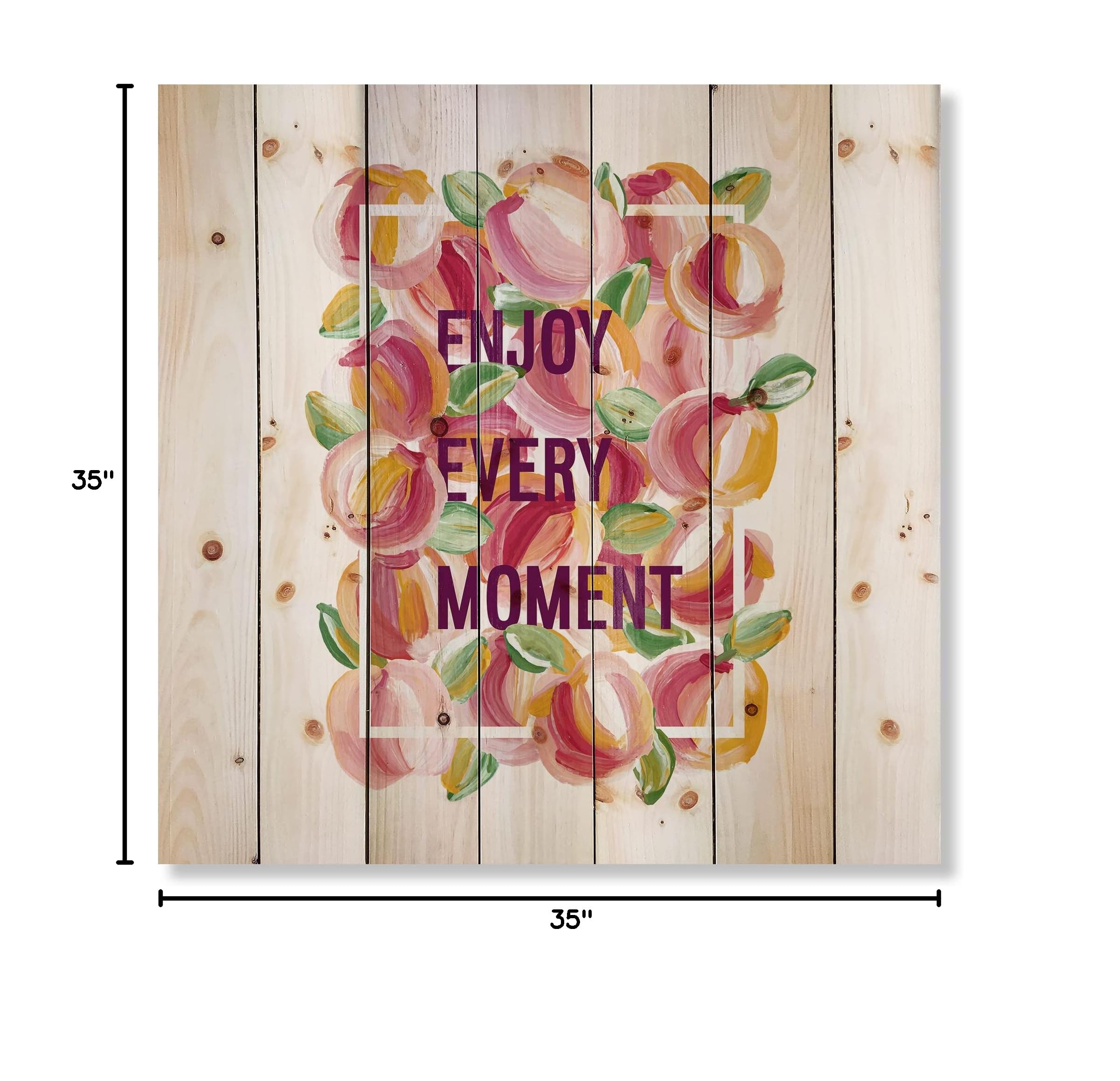DesignQ Enjoy Every Moment Traditional Wood Wall Decor - Red Wood Wall Art with Large Quotes & Sayings - Natural Pine Wood Panels for Home, Office & Living Room Decor