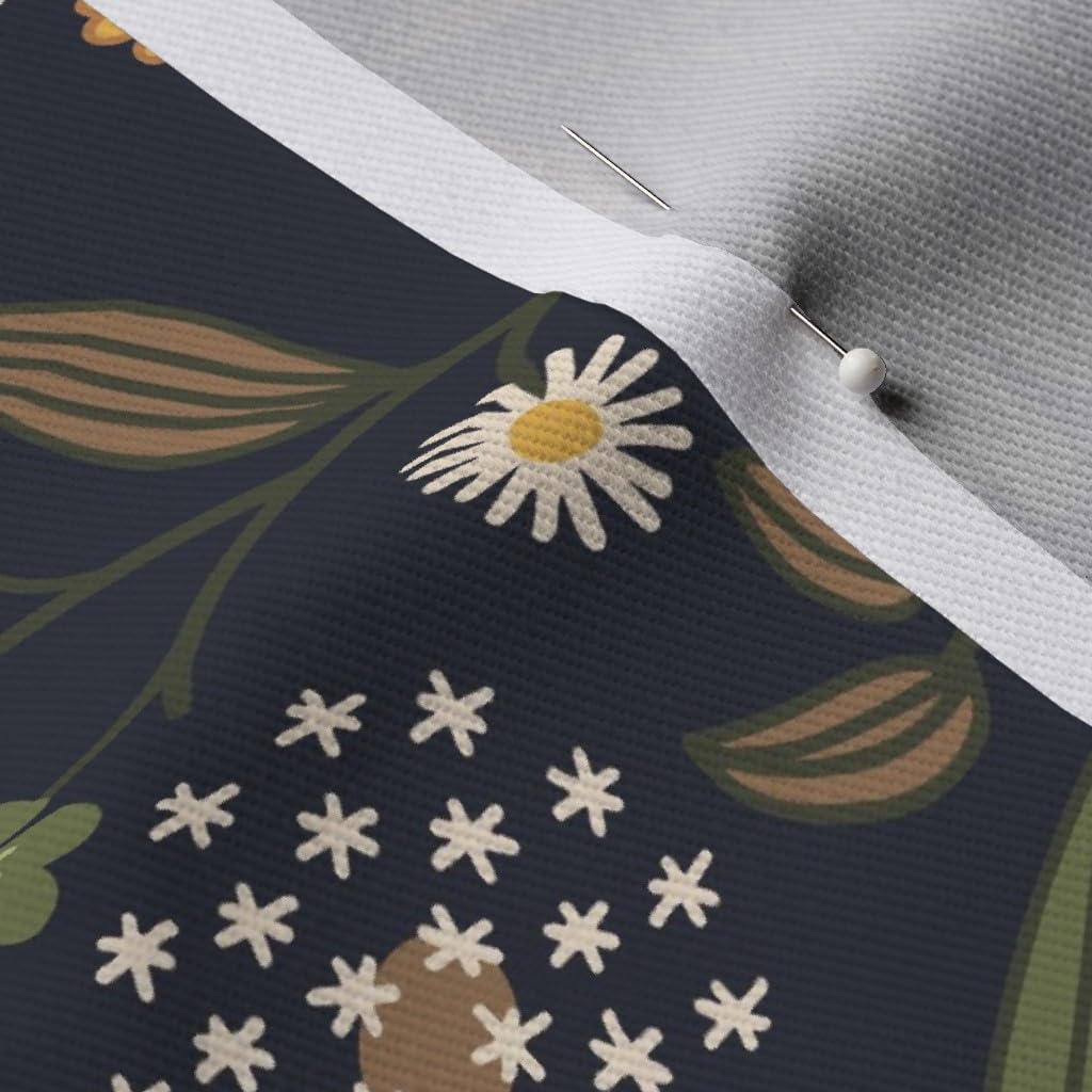 Floral Black Nature Clover Weeds Dandelion Greens Printed Denim Fabric by The Yard - Bottomweight Cotton Material for Apparel, Home Decor & Upholstery | Perfect for DIY Dresses, Curtains, Throw Pillows and Furniture Projects