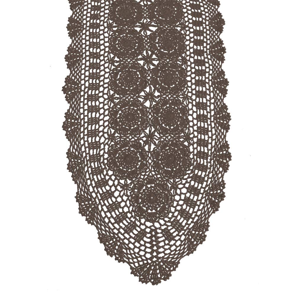 Handmade Cotton Crochet Lace Oval Table Runner - Dark Brown 14x36 Inch - Elegant Decorative Cover for Dining Table, Dresser, Console, Coffee Table & TV Stand - Perfect for Home Decor, Weddings & Special Occasions