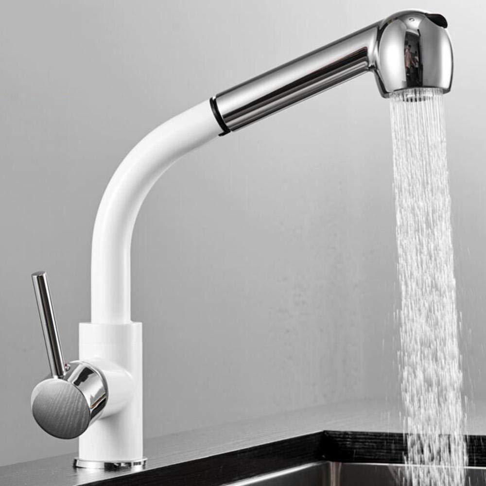 Premium White Brass Pull-Out Kitchen Faucet with 2-Mode Spray, Hot/Cold Water & 360° Rotation - Ideal for Modern Kitchens, Dishwashing & Food Prep
